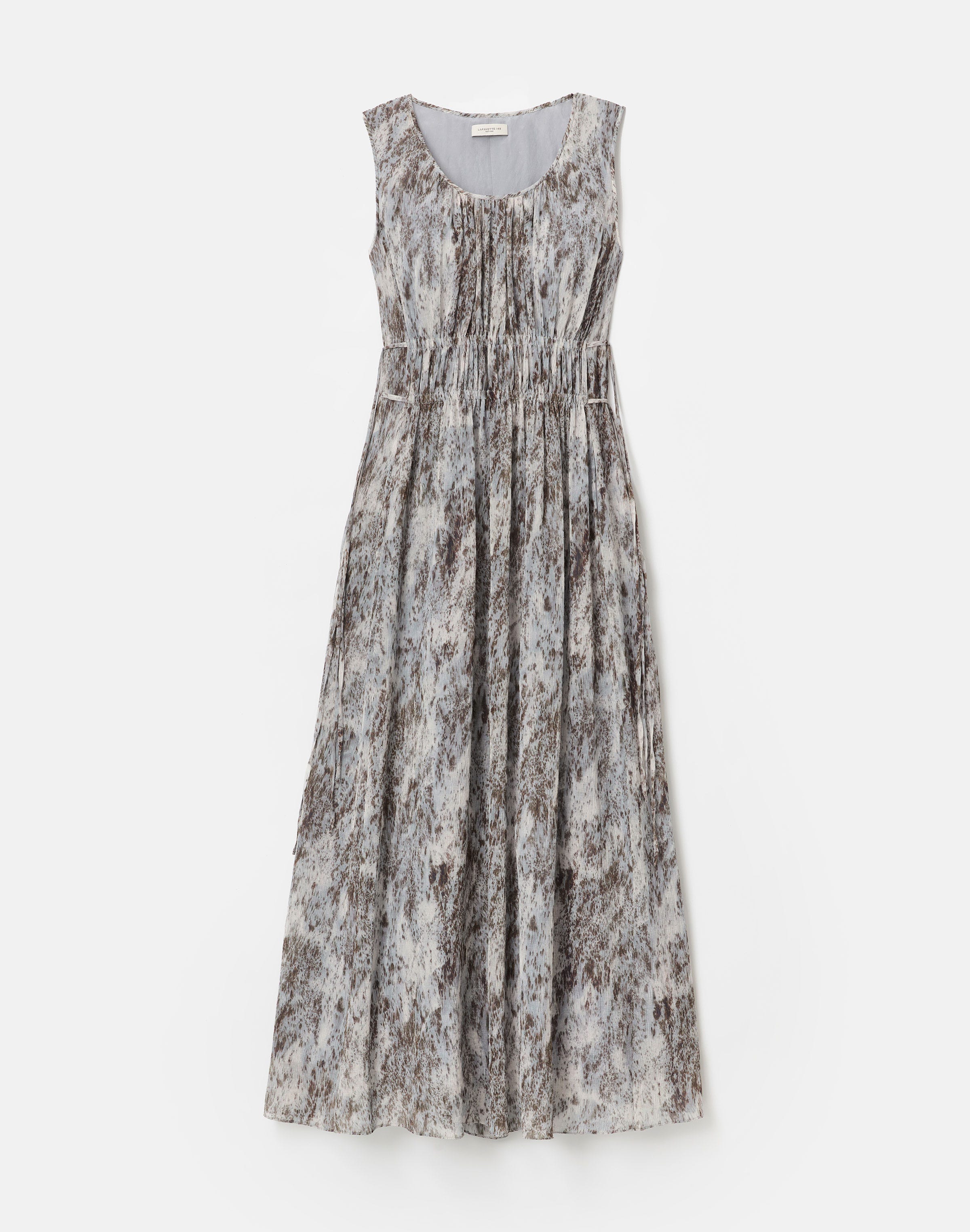 Speckled Glaze Print Georgette Sleeveless Gathered Waist Dress