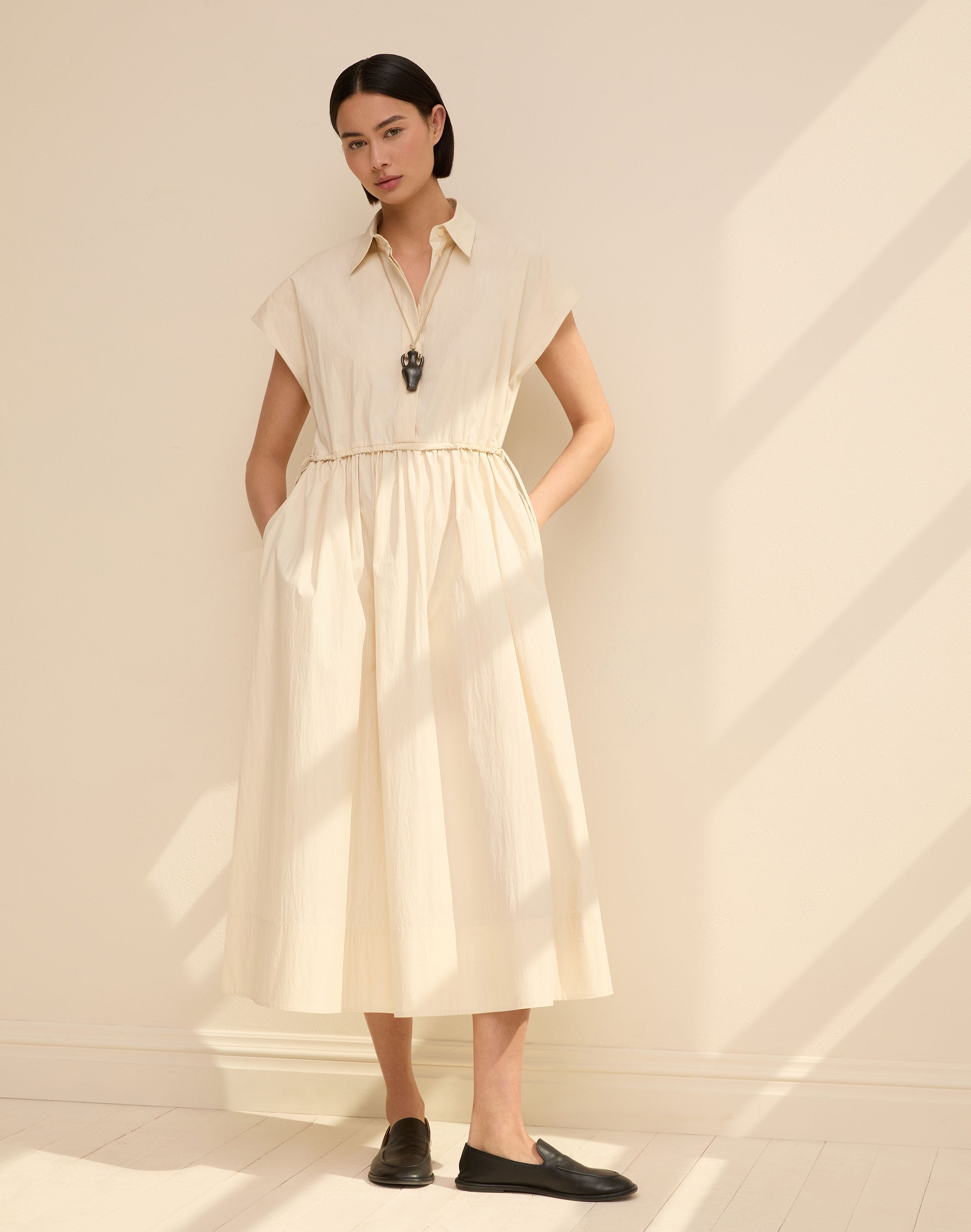 Travel Cotton Gathered Waist Shirtdress