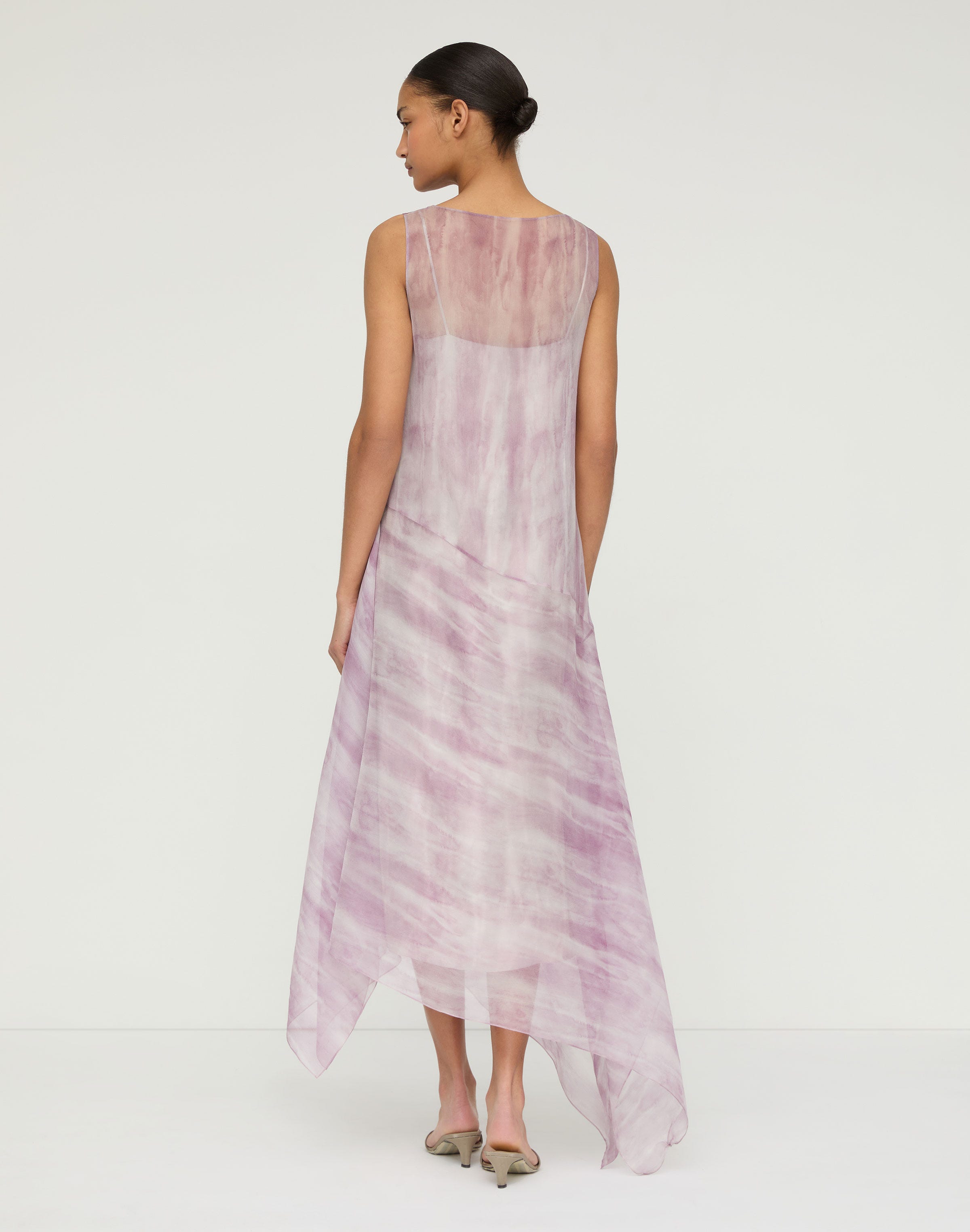 Washed Glaze Print Silk Crépon Midi Dress