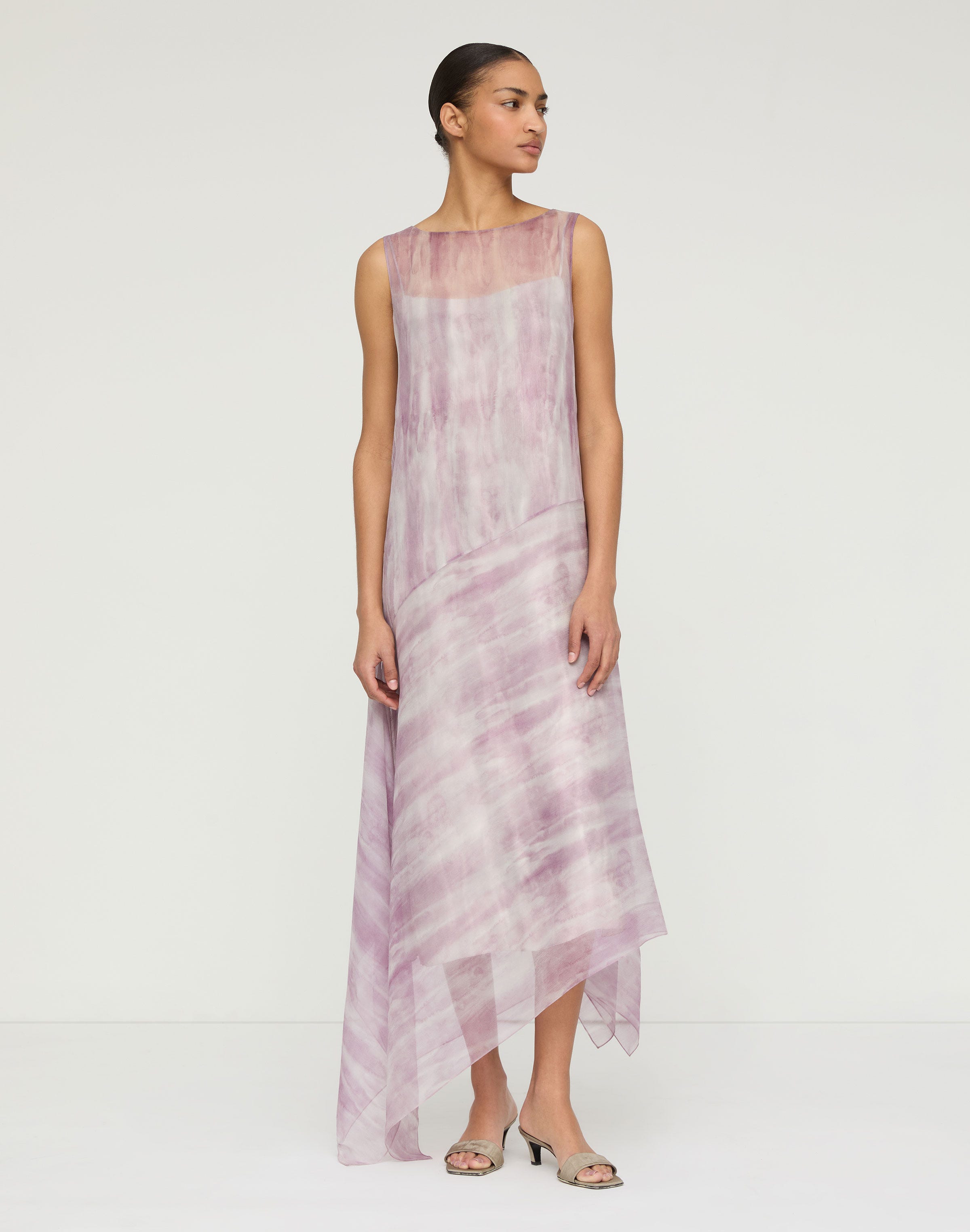 Washed Glaze Print Silk Crépon Midi Dress