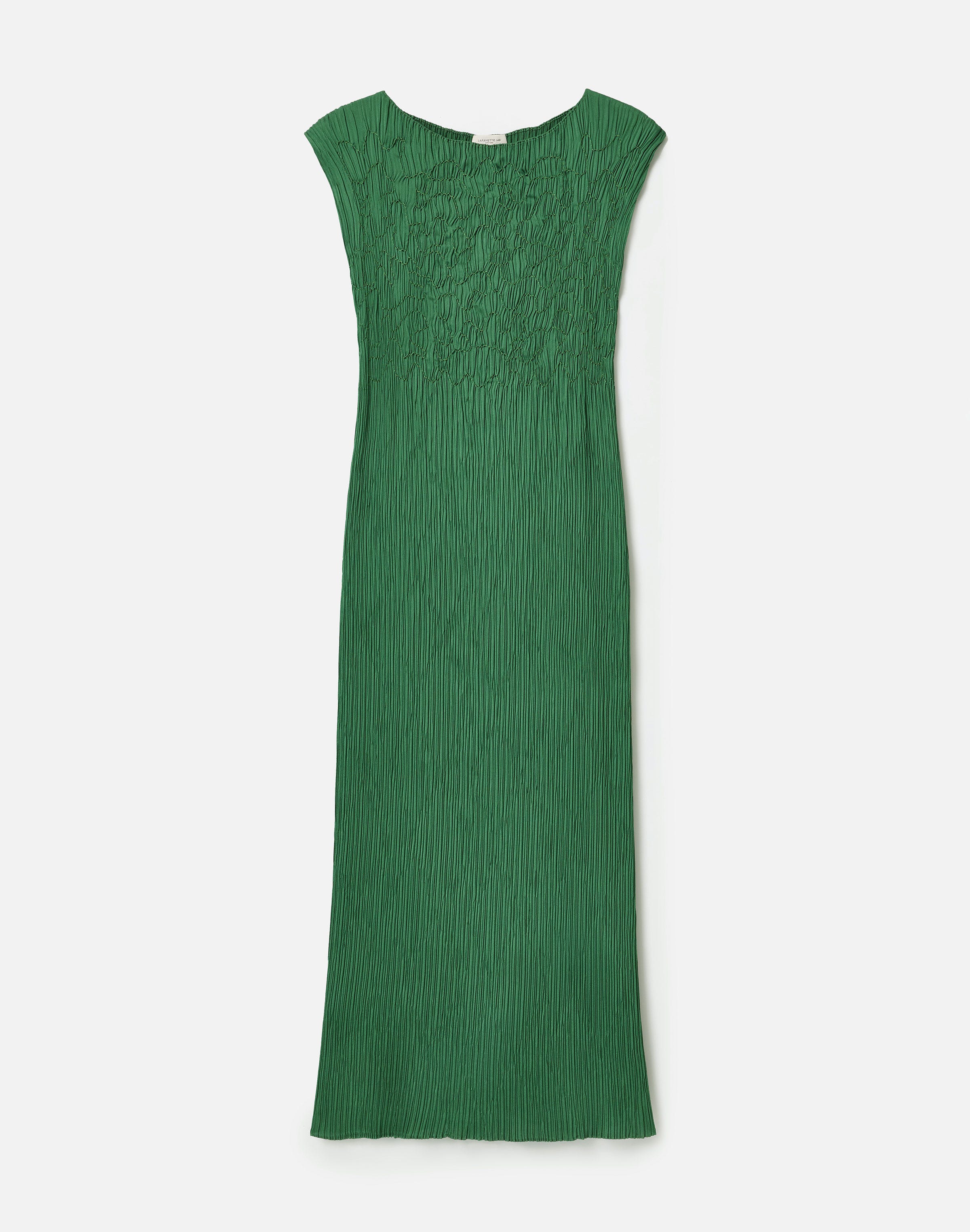 Hand Embroidered Satin Plissé Maxi Dress