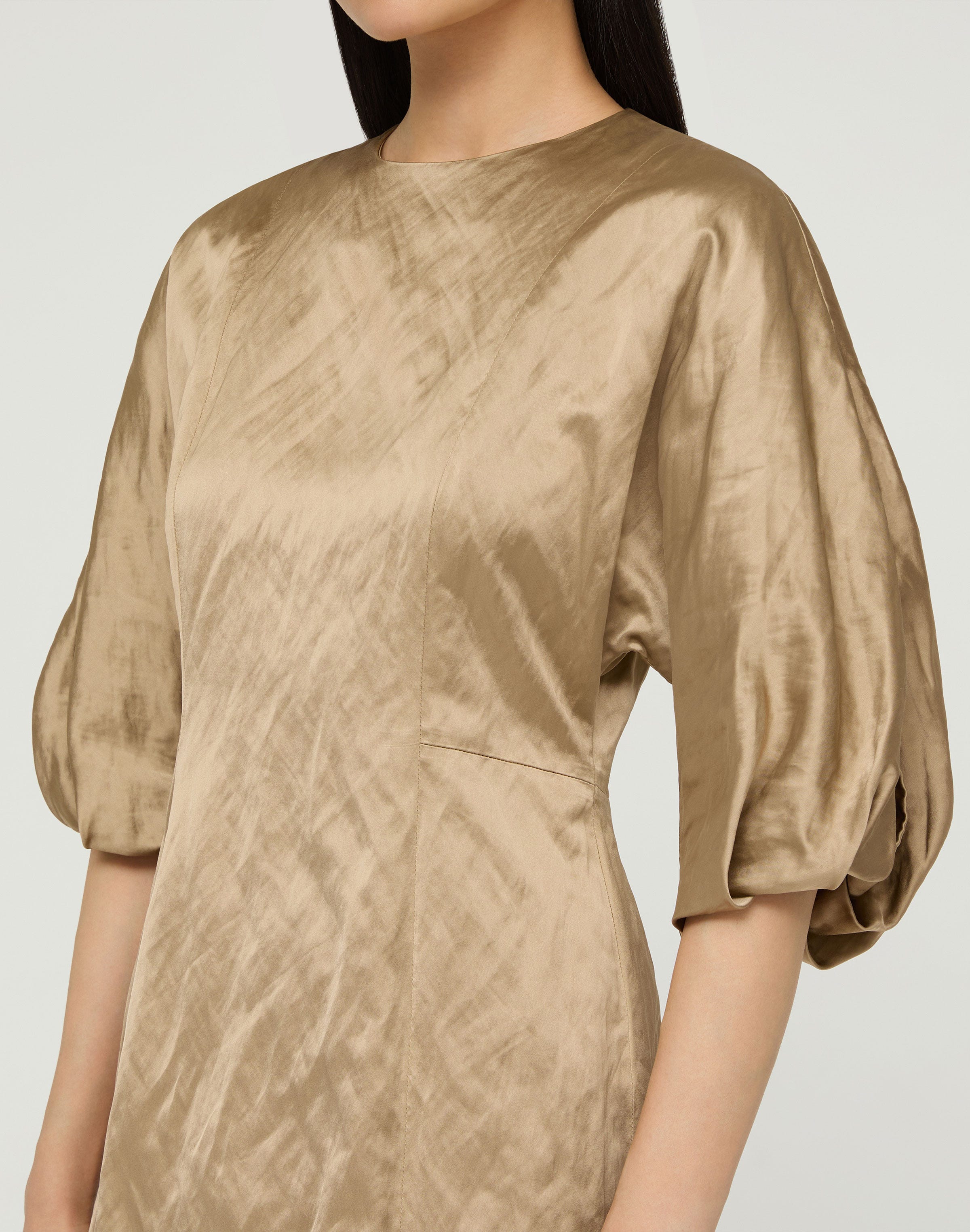 Satin Balloon Sleeve Midi Dress
