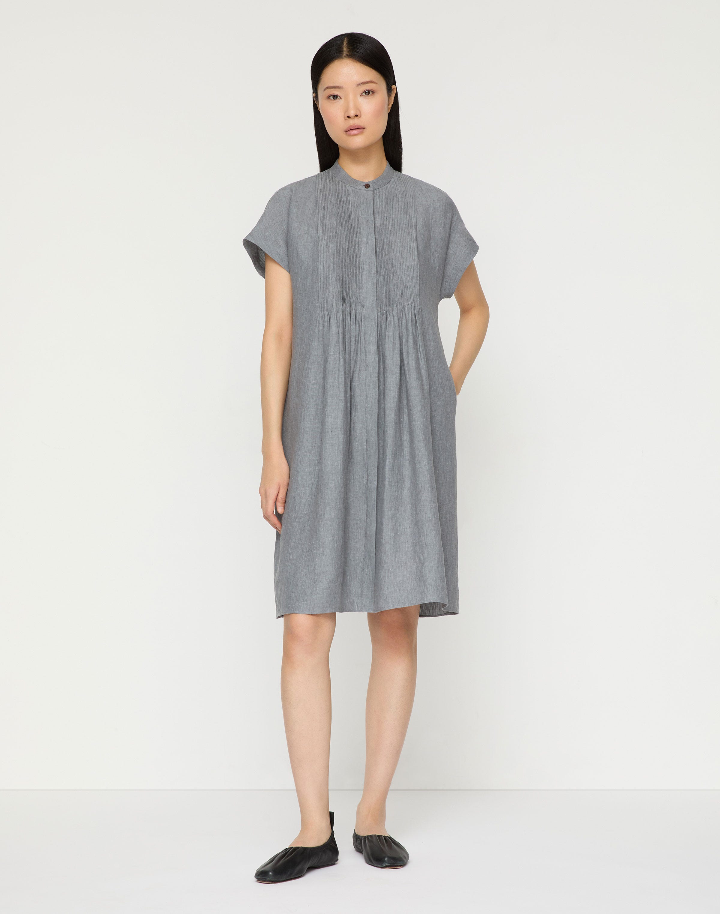 Organic Linen Pintuck Bib Dress