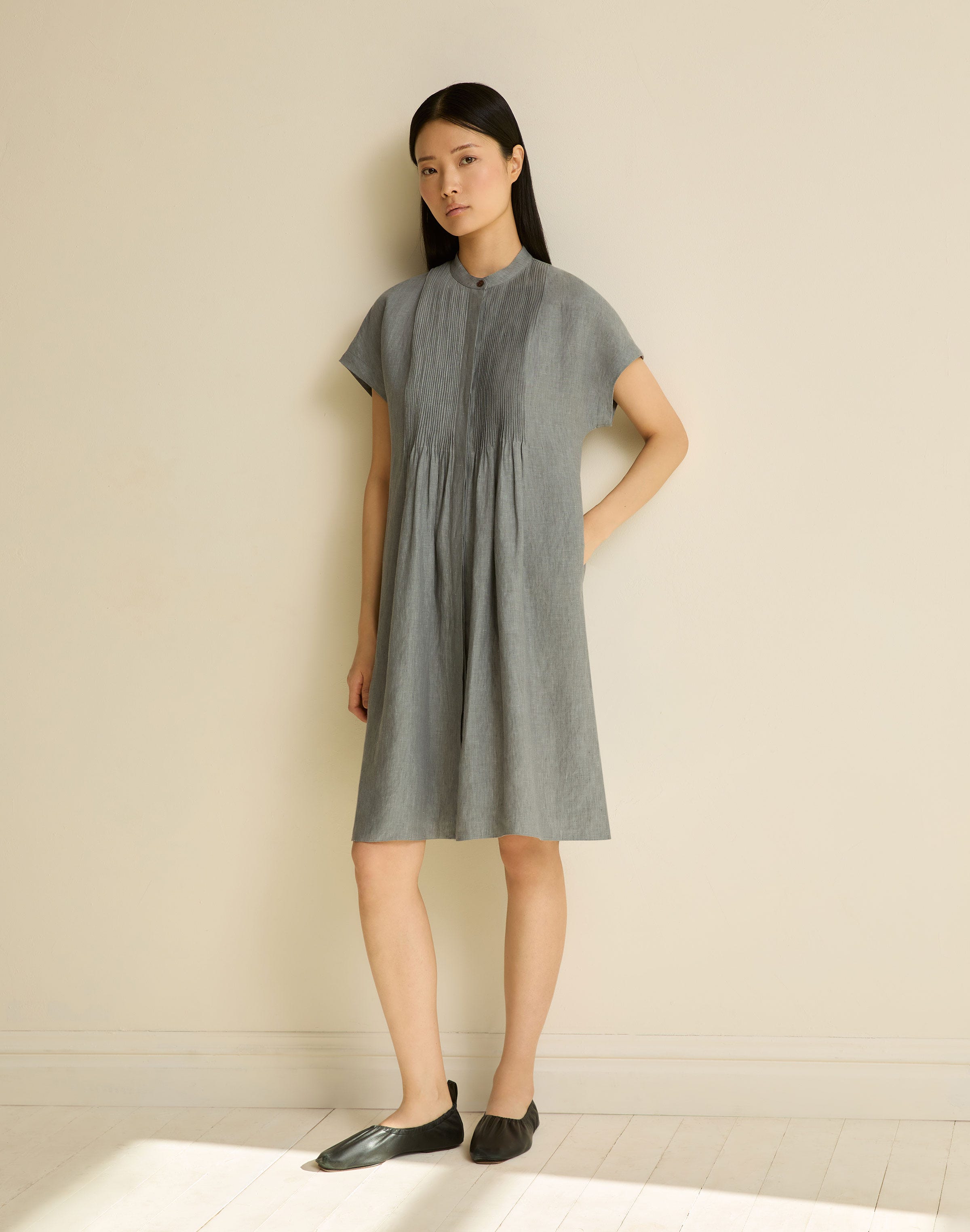Organic Linen Pintuck Bib Dress