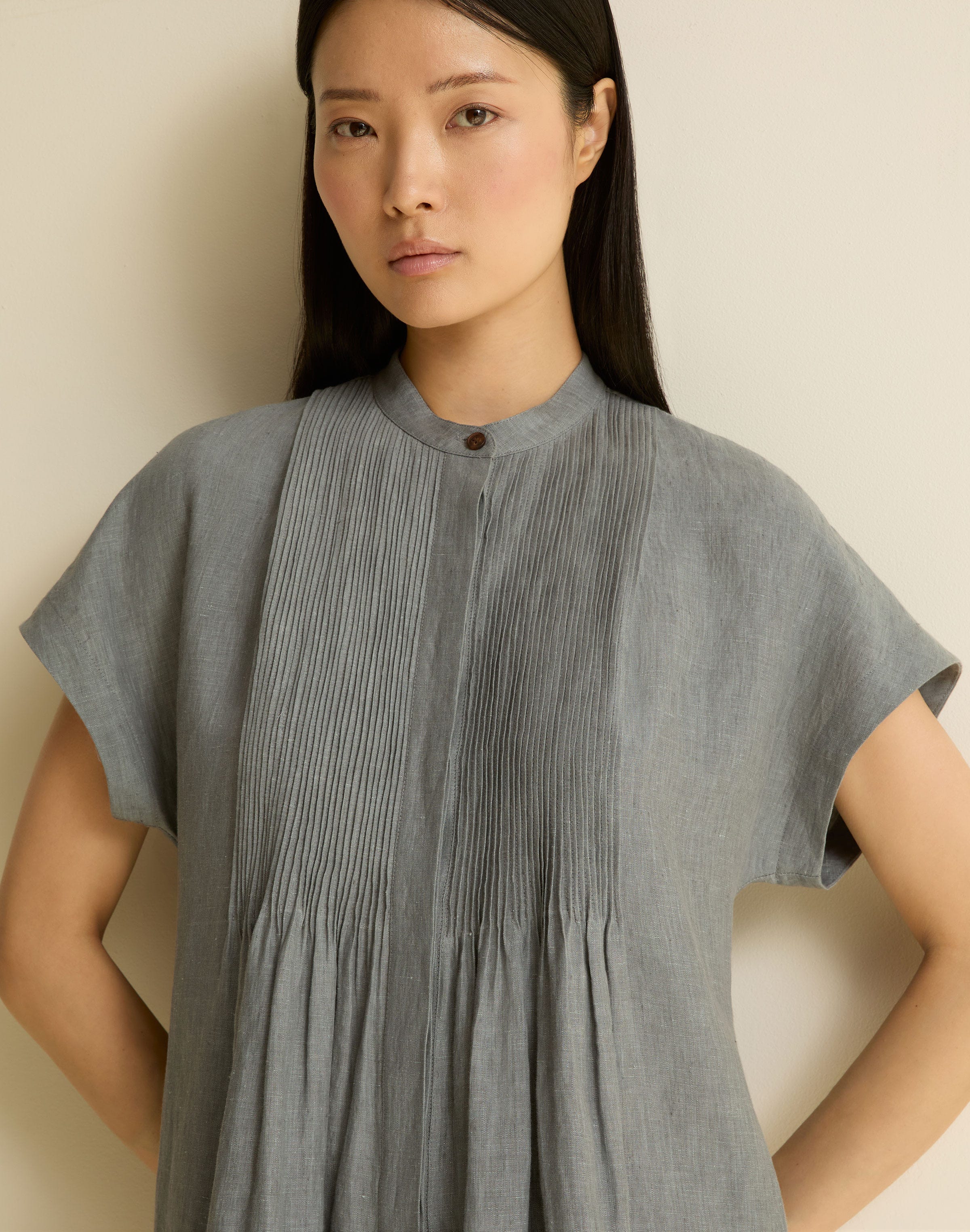 Organic Linen Pintuck Bib Dress