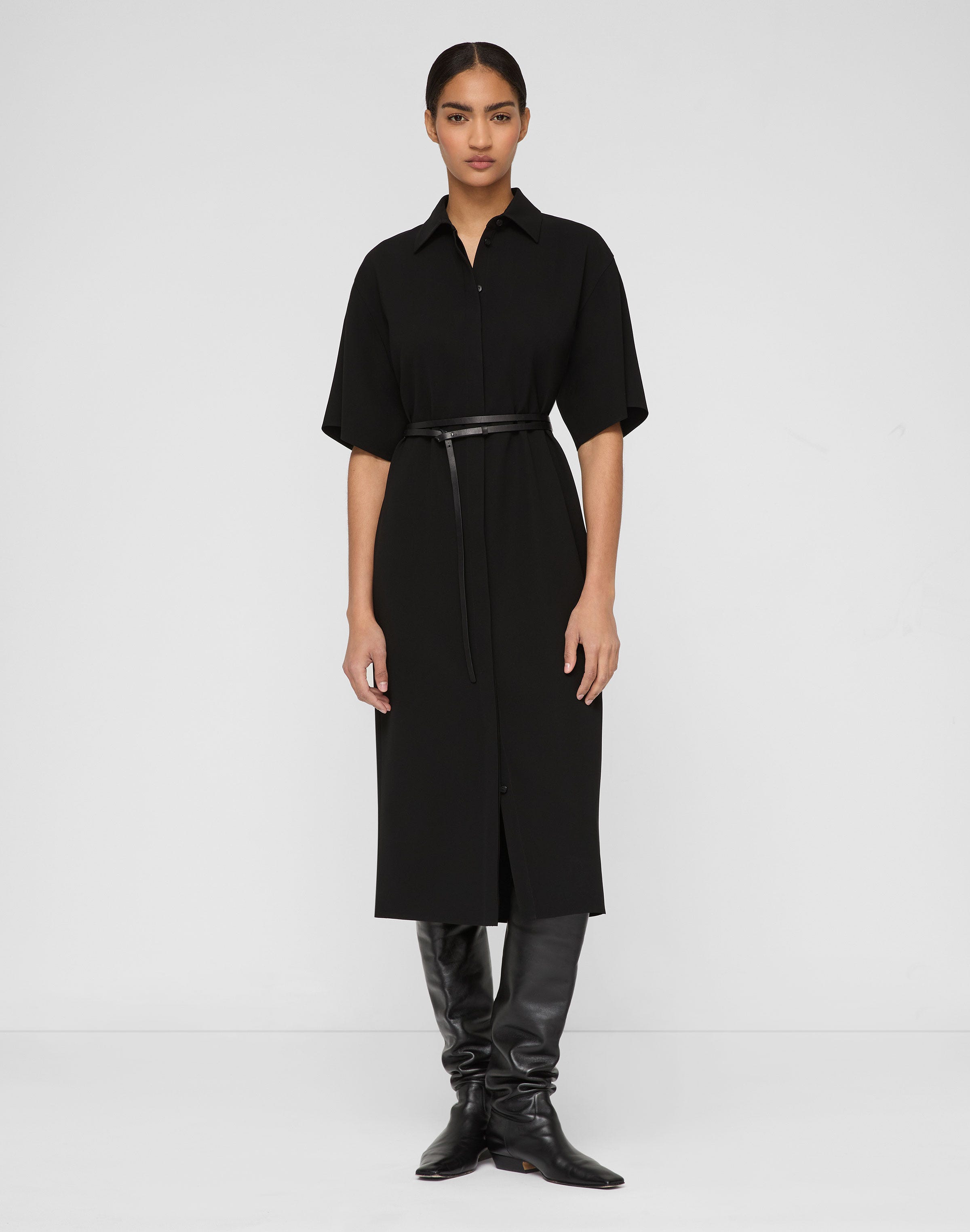 Responsible Finesse Crepe Belted Midi Shirtdress