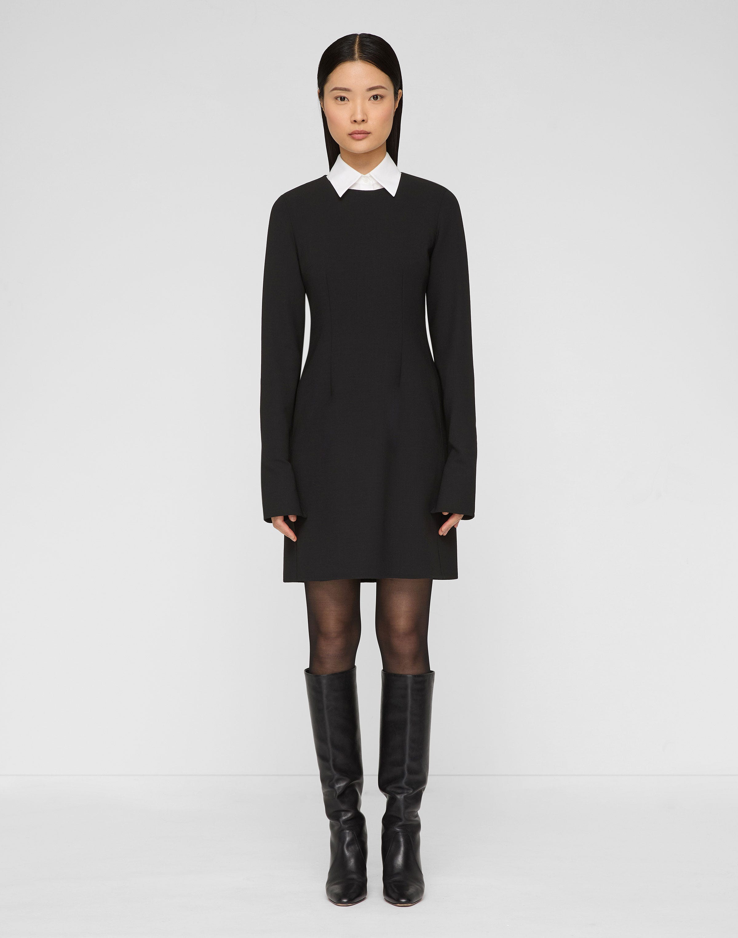 Responsible Wool Double Face Long Sleeve Fitted Dress