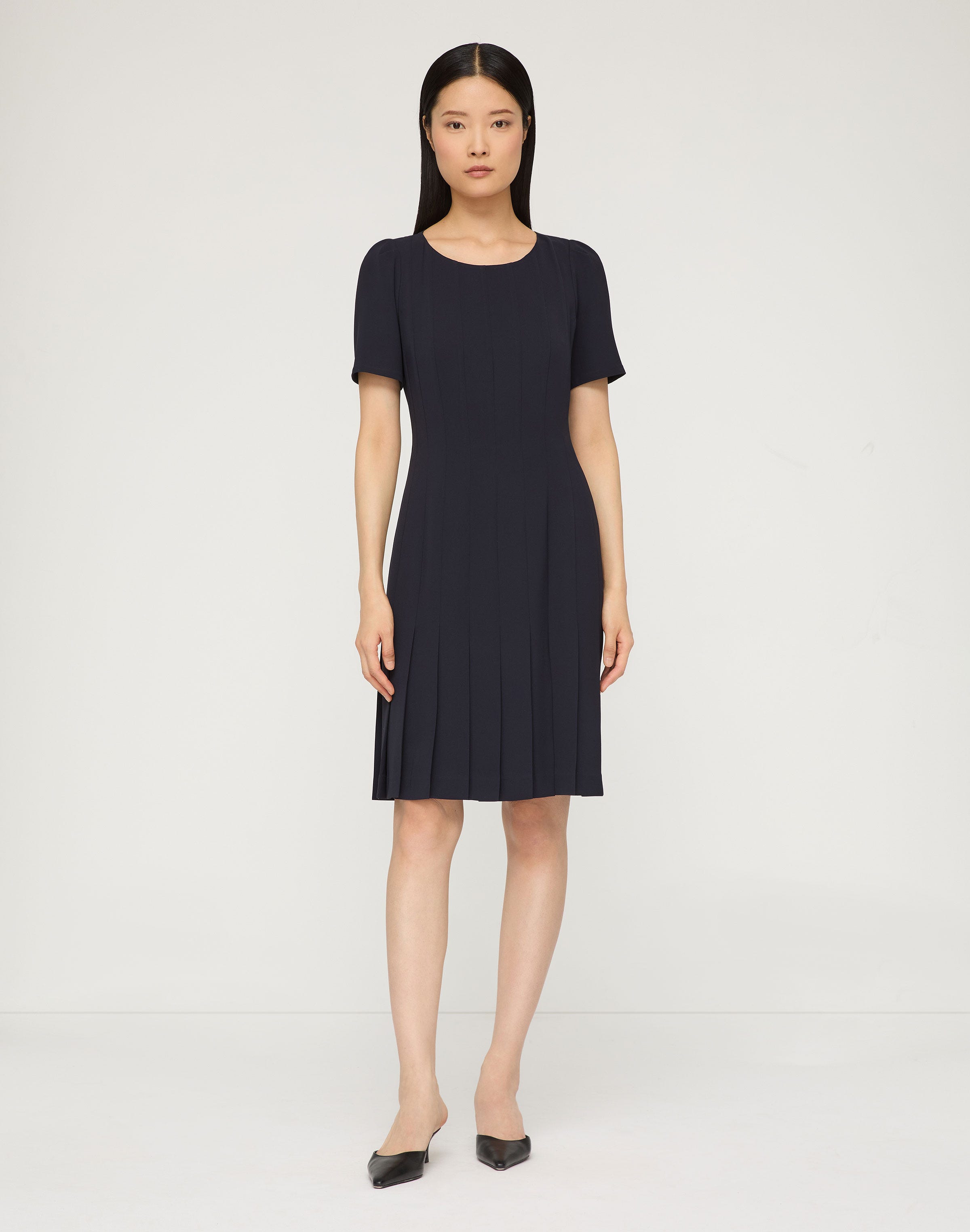 Responsible Finesse Crepe Hand Pleated Short Sleeve Dress