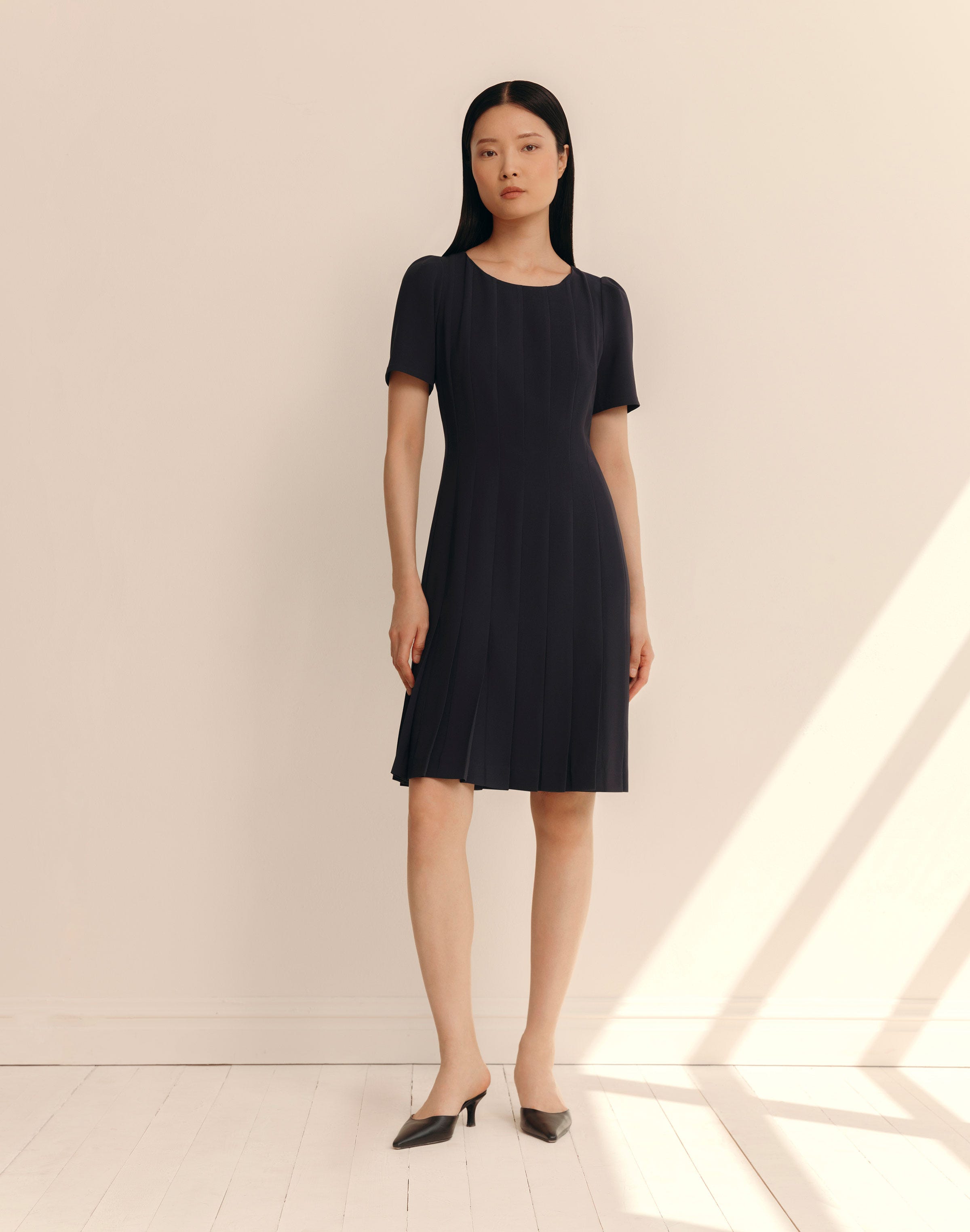 Responsible Finesse Crepe Hand Pleated Short Sleeve Dress