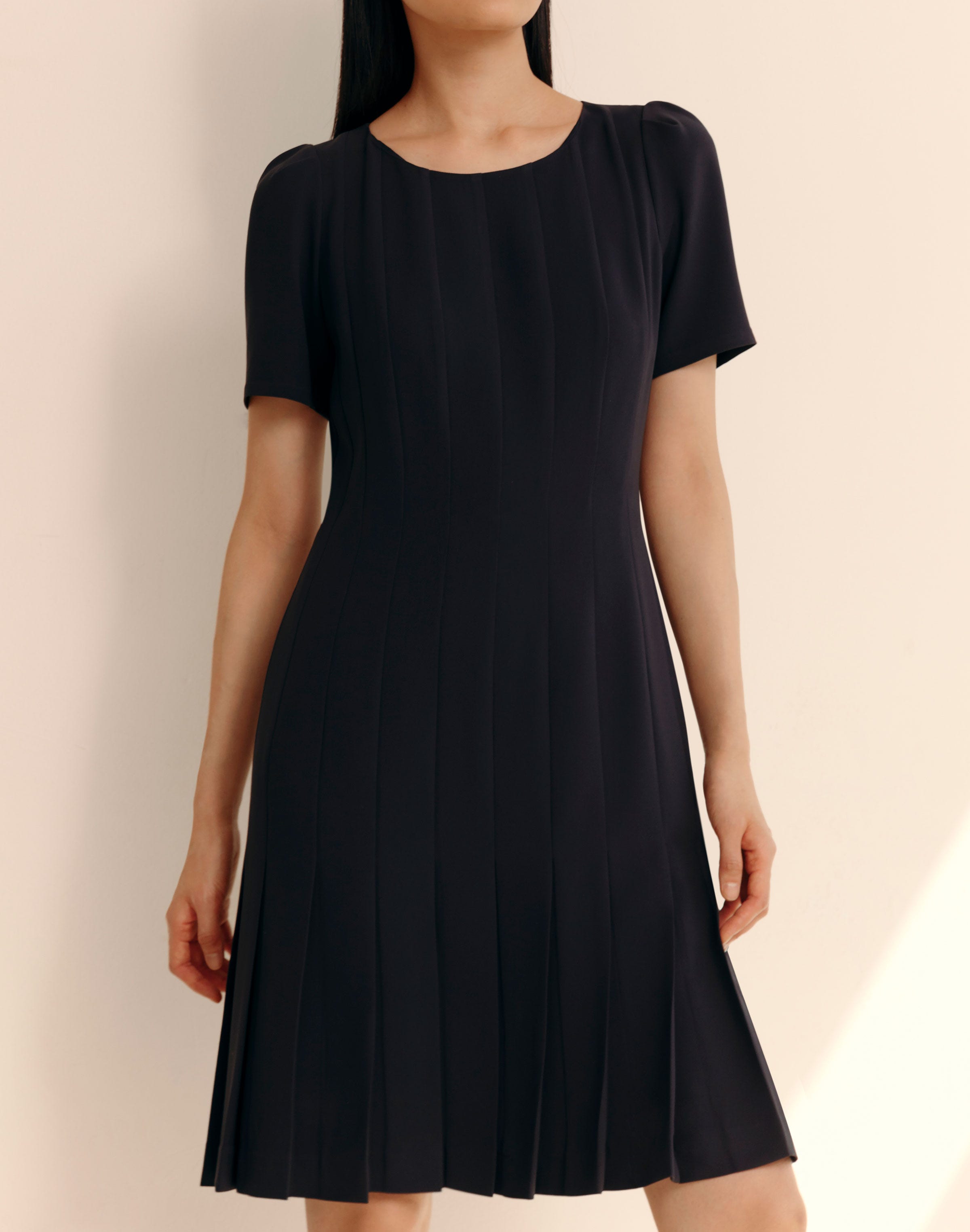 Responsible Finesse Crepe Hand Pleated Short Sleeve Dress