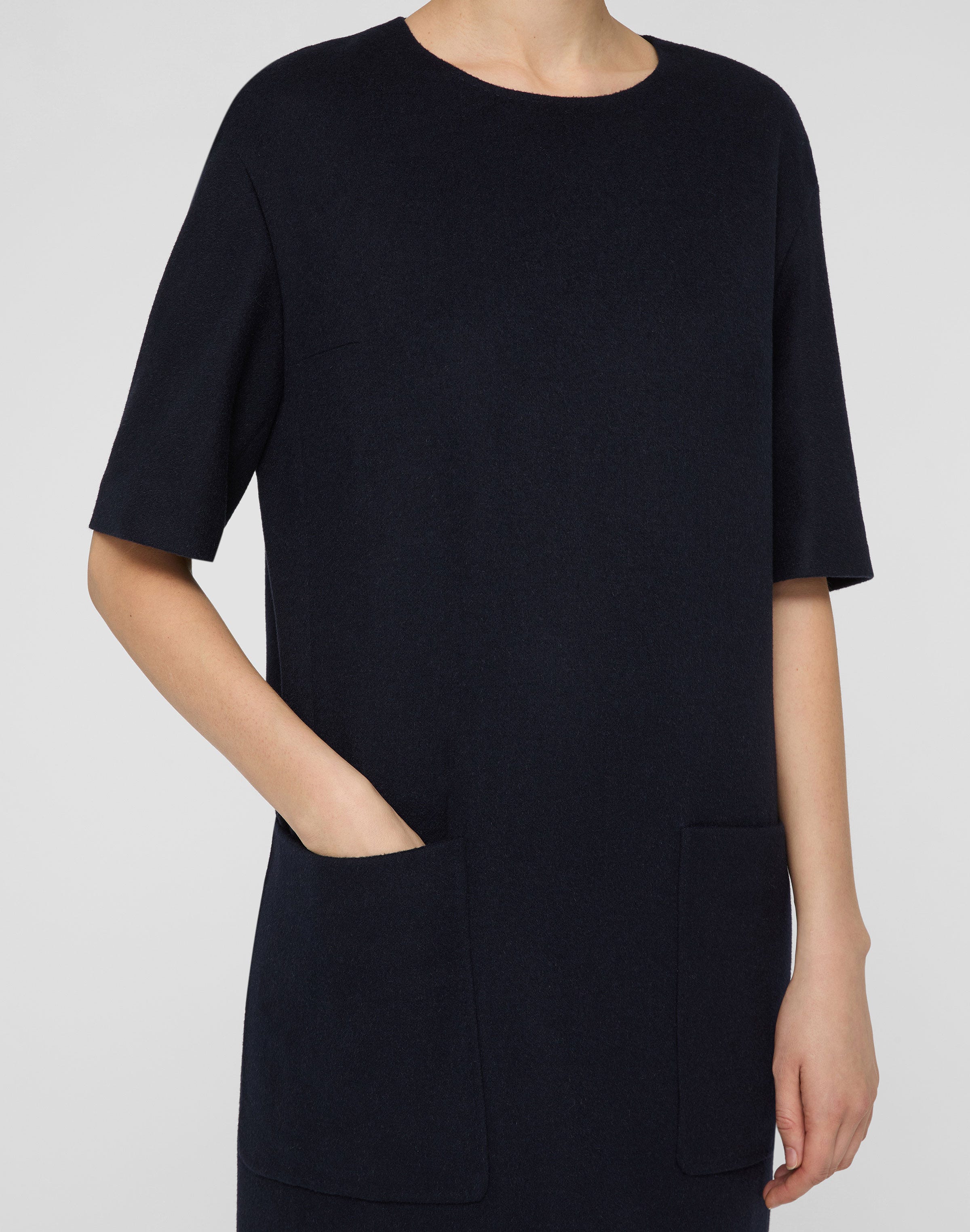 Camel Hair Patch Pocket Shift Dress