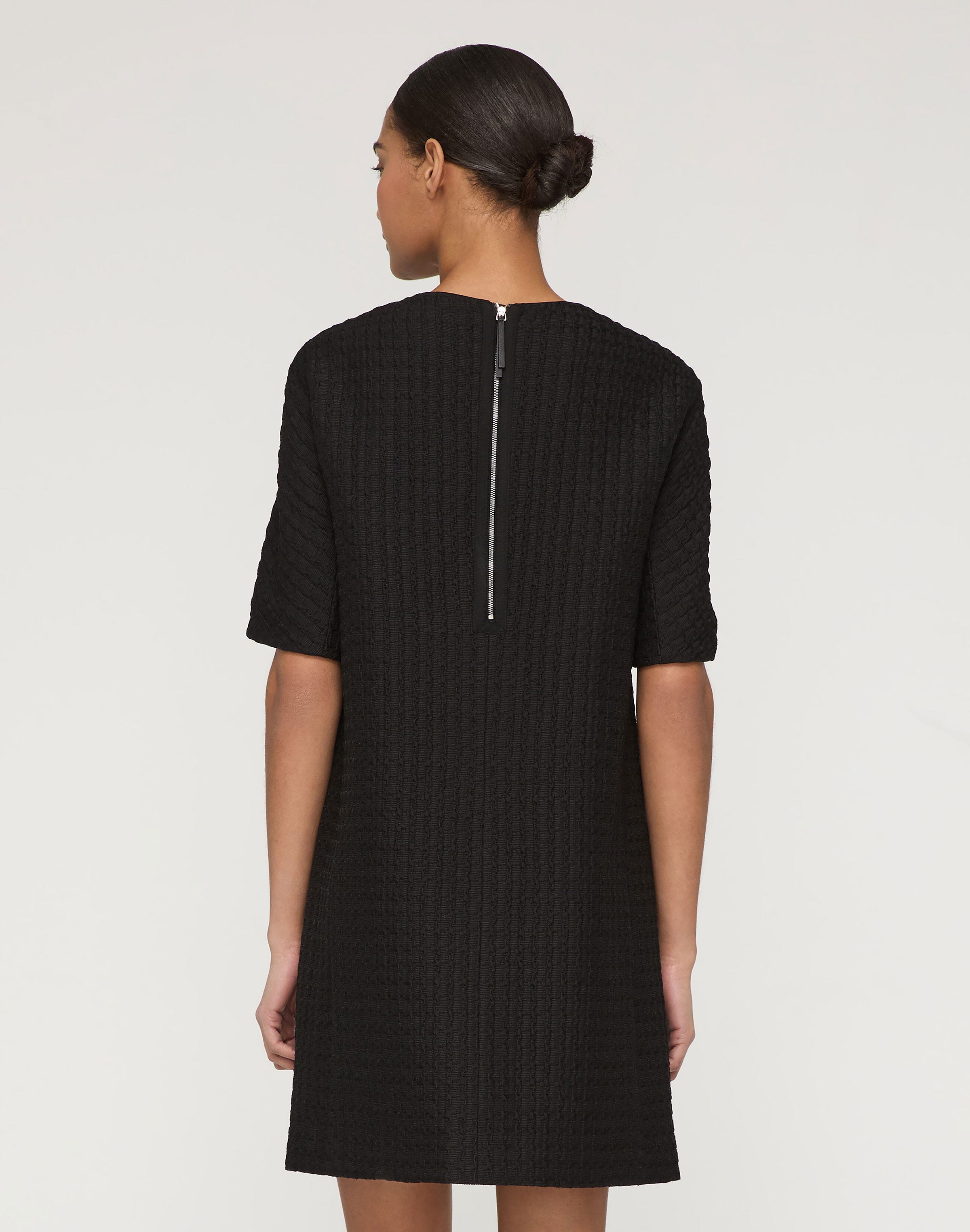 Textured Houndstooth Jacquard Patch Pocket Shift Dress