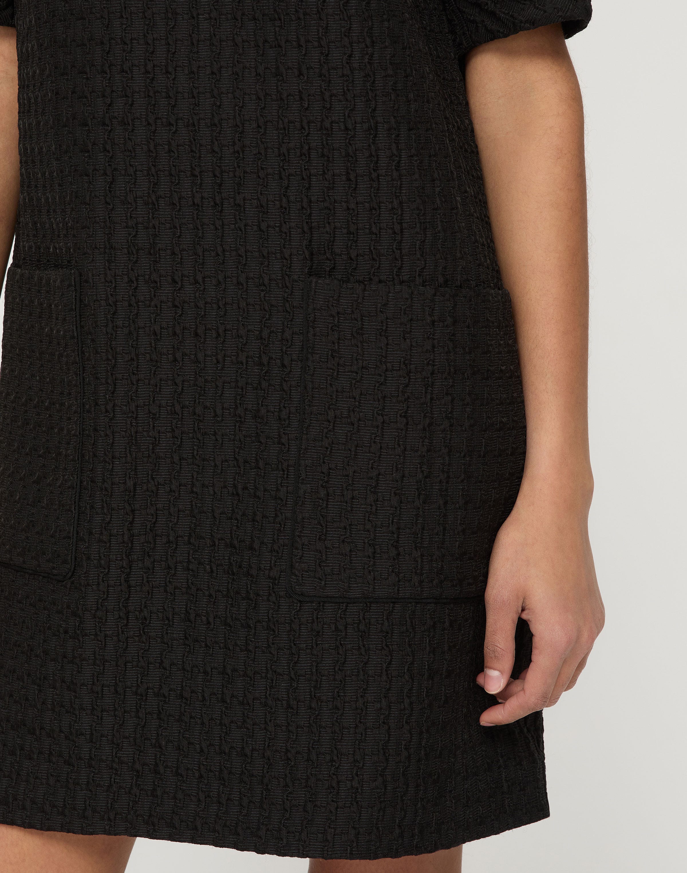 Textured Houndstooth Jacquard Patch Pocket Shift Dress
