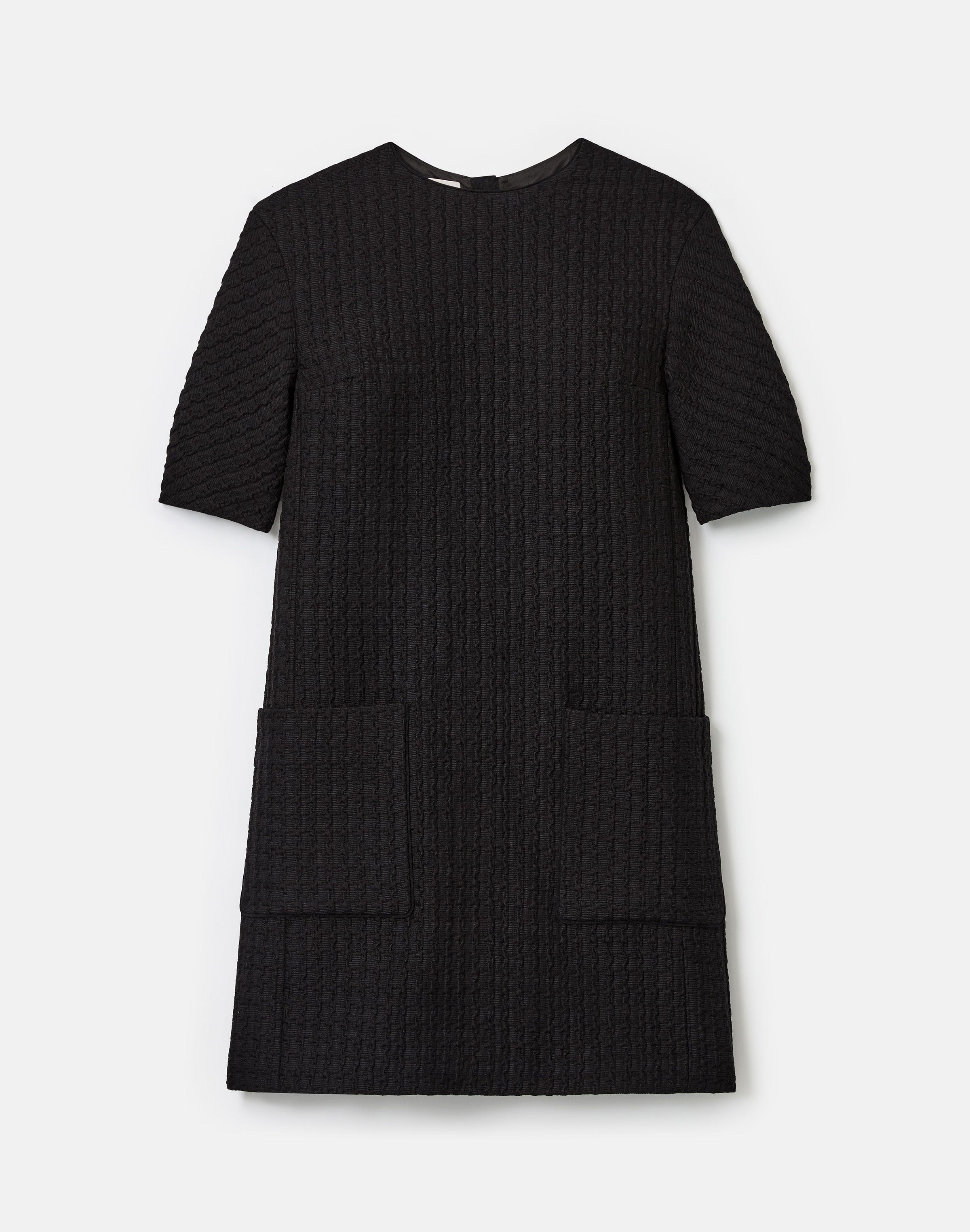 Textured Houndstooth Jacquard Patch Pocket Shift Dress
