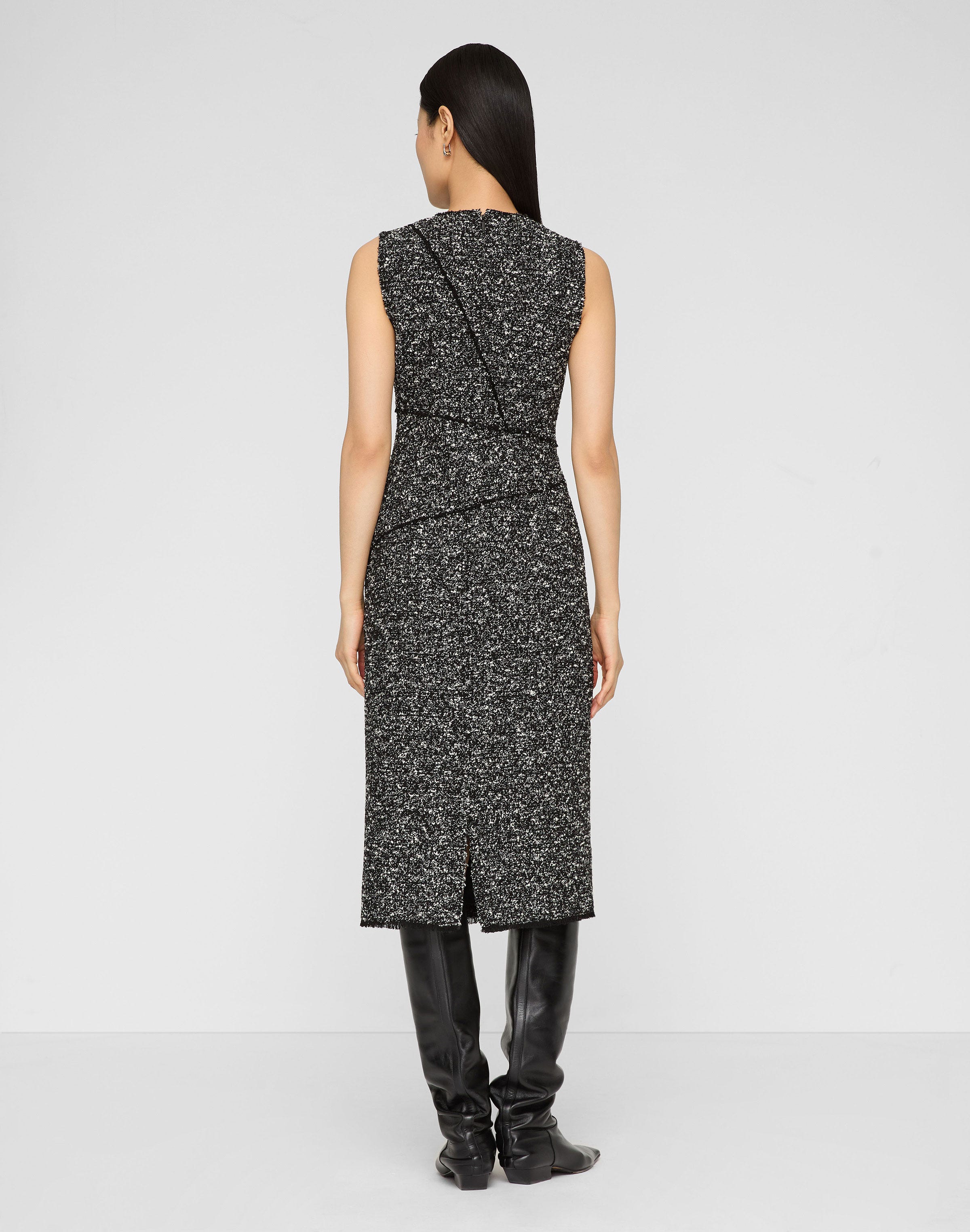 Wool-Cotton Bouclé Tweed Sleeveless Sheath Dress