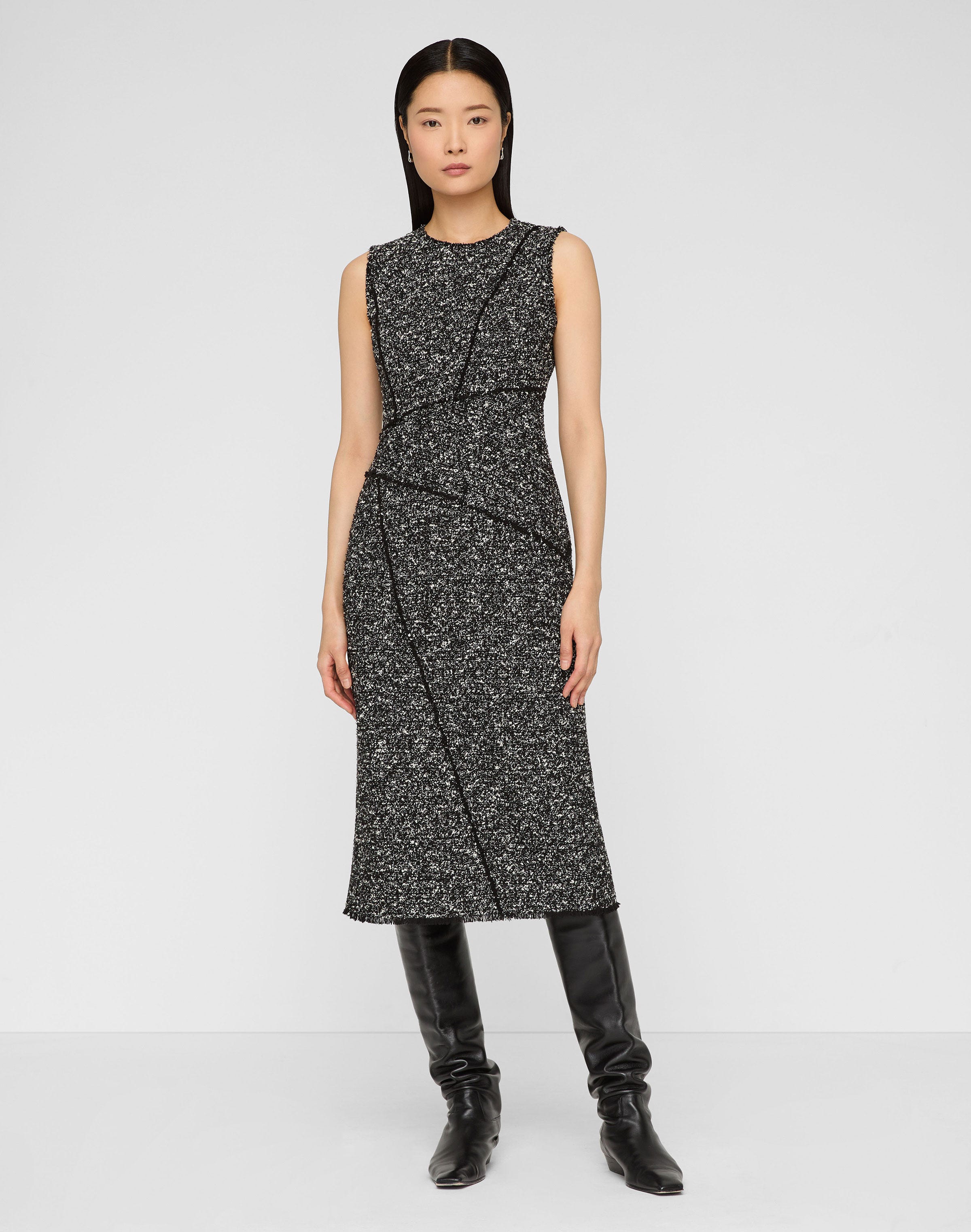 Wool-Cotton Bouclé Tweed Sleeveless Sheath Dress