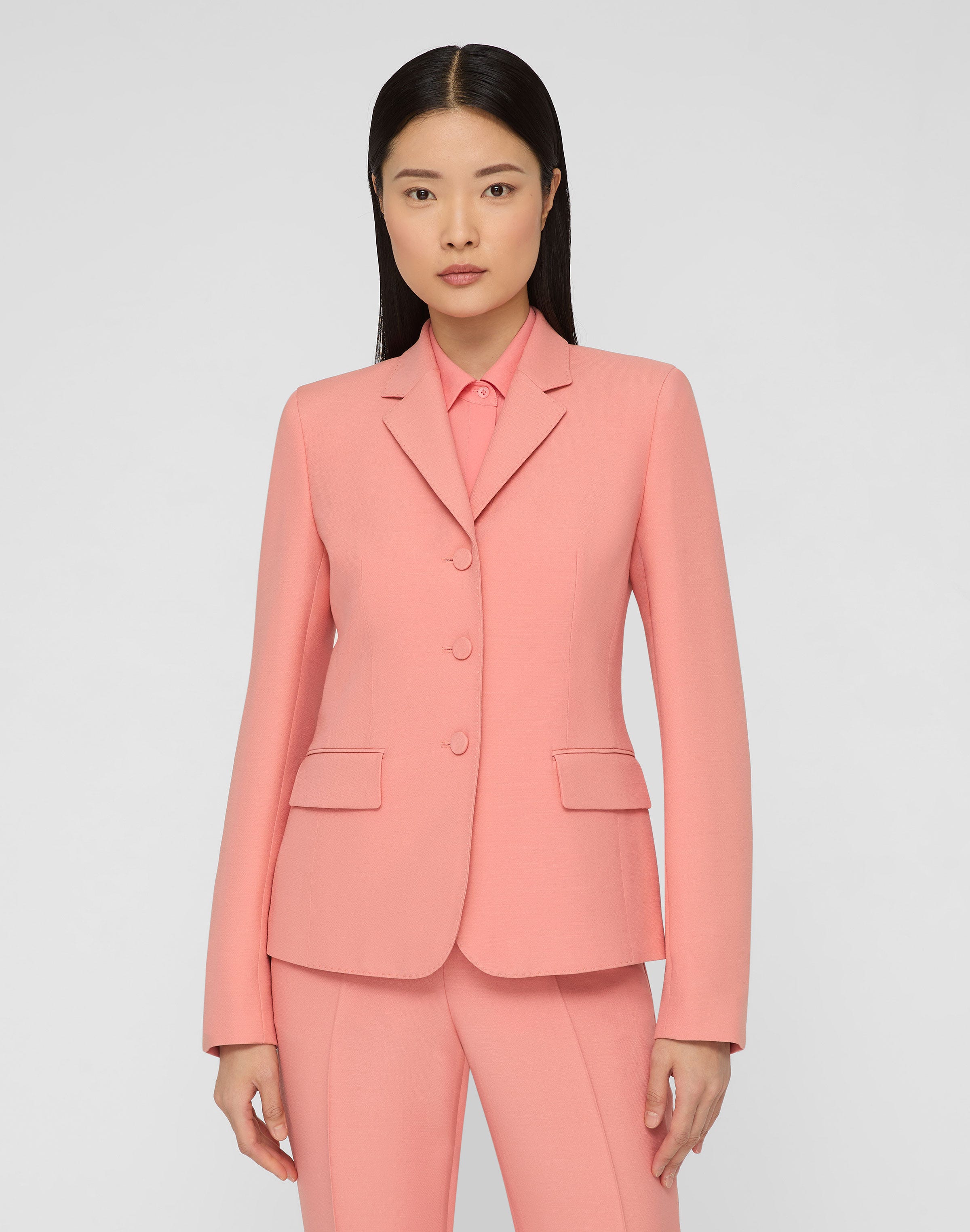 Wool-Silk Crepe Three-Button Academy Blazer