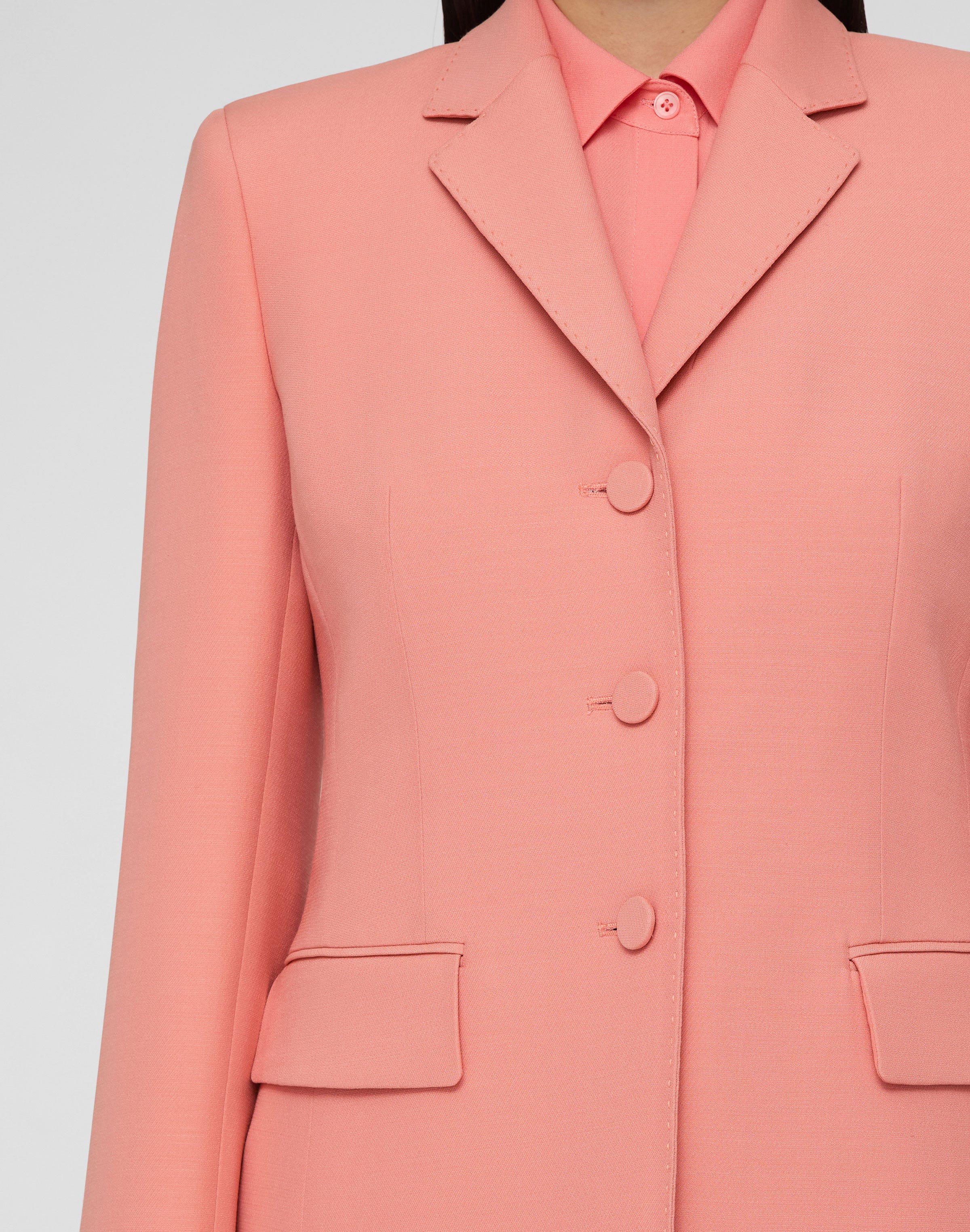 Wool-Silk Crepe Three-Button Academy Blazer