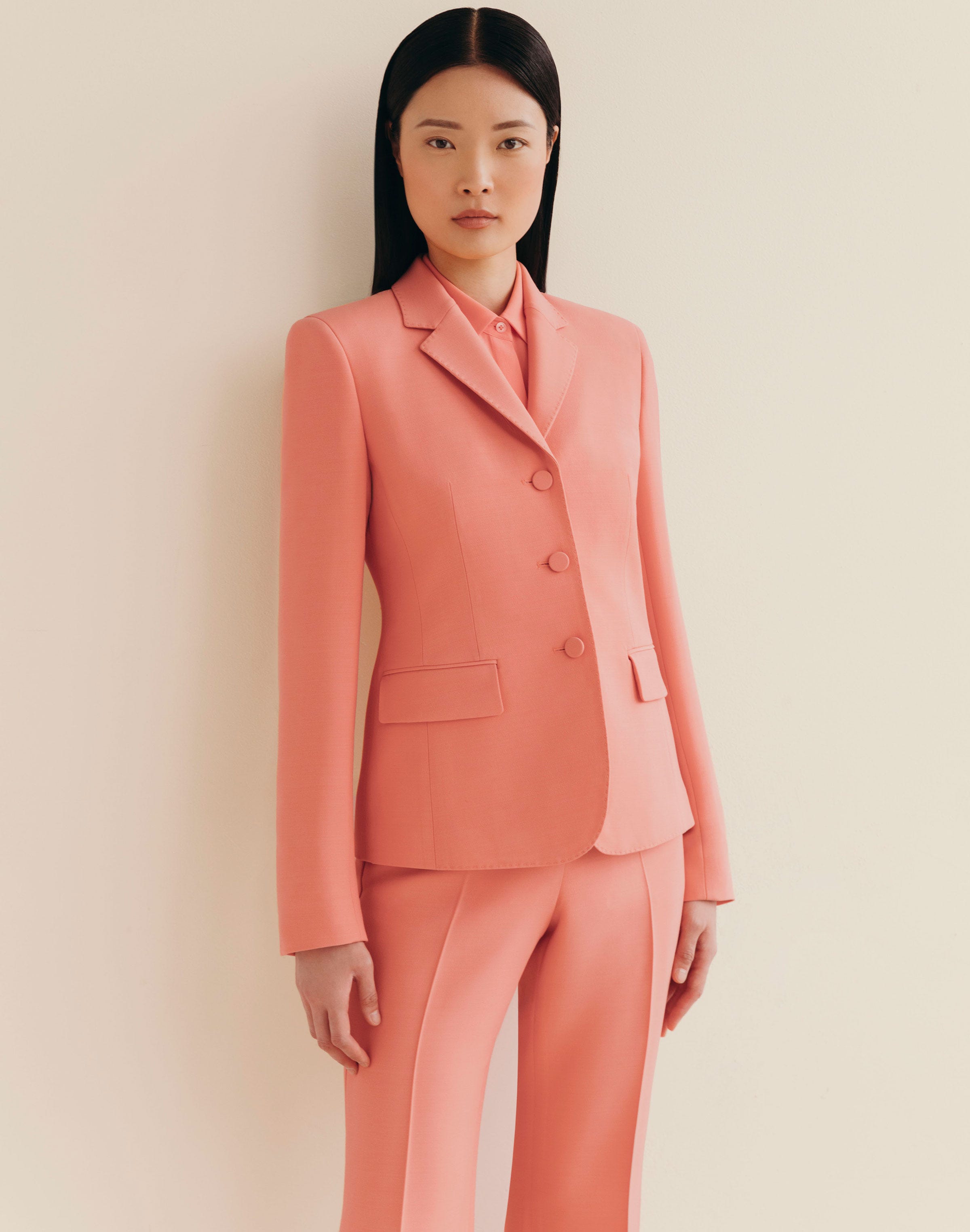 Wool-Silk Crepe Three-Button Academy Blazer