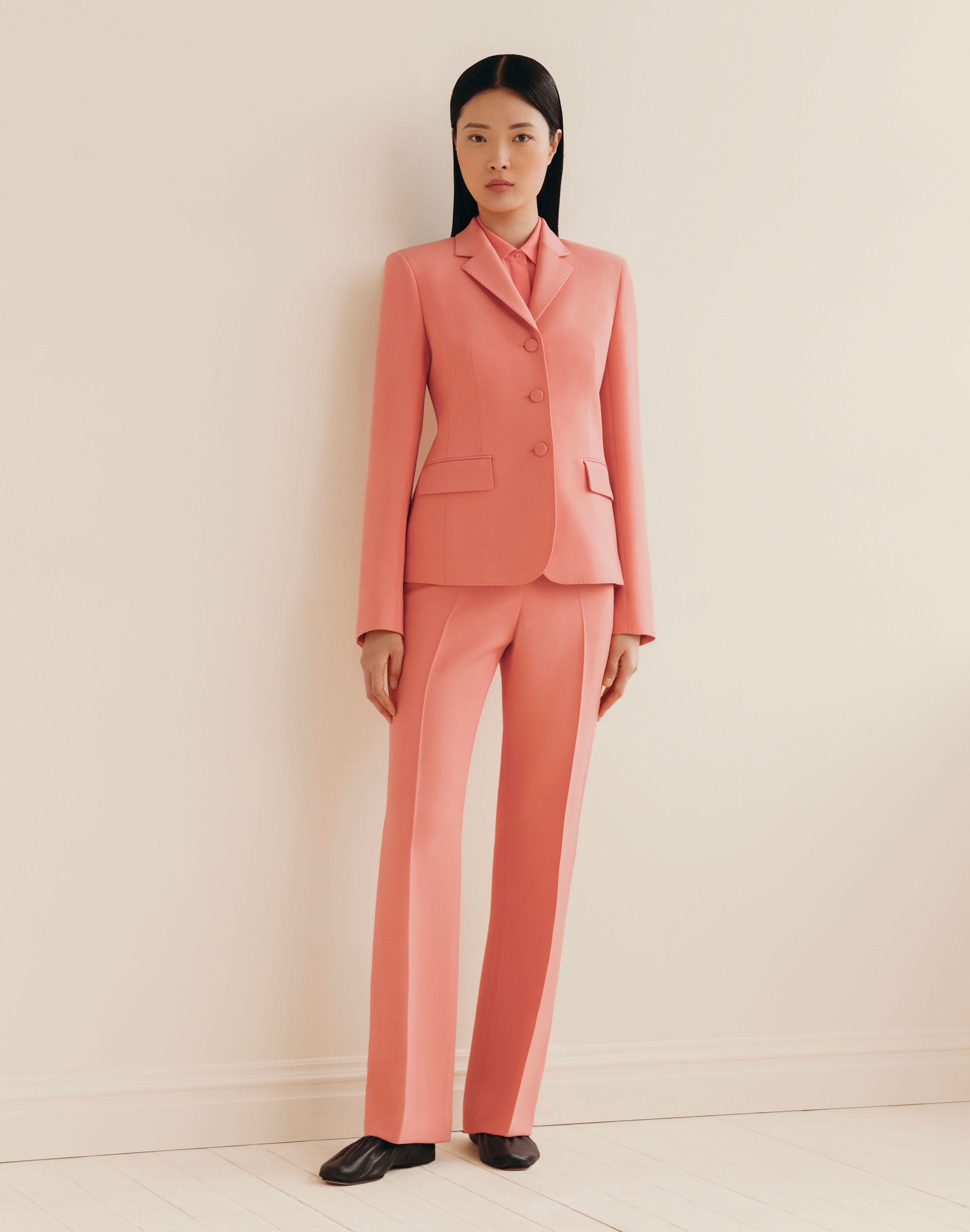 Wool-Silk Crepe Three-Button Academy Blazer