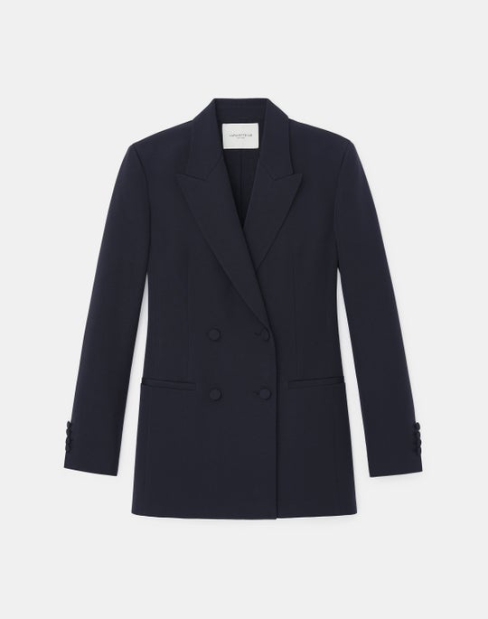 Wool-Silk Faille Double-Breasted Fitted Blazer
