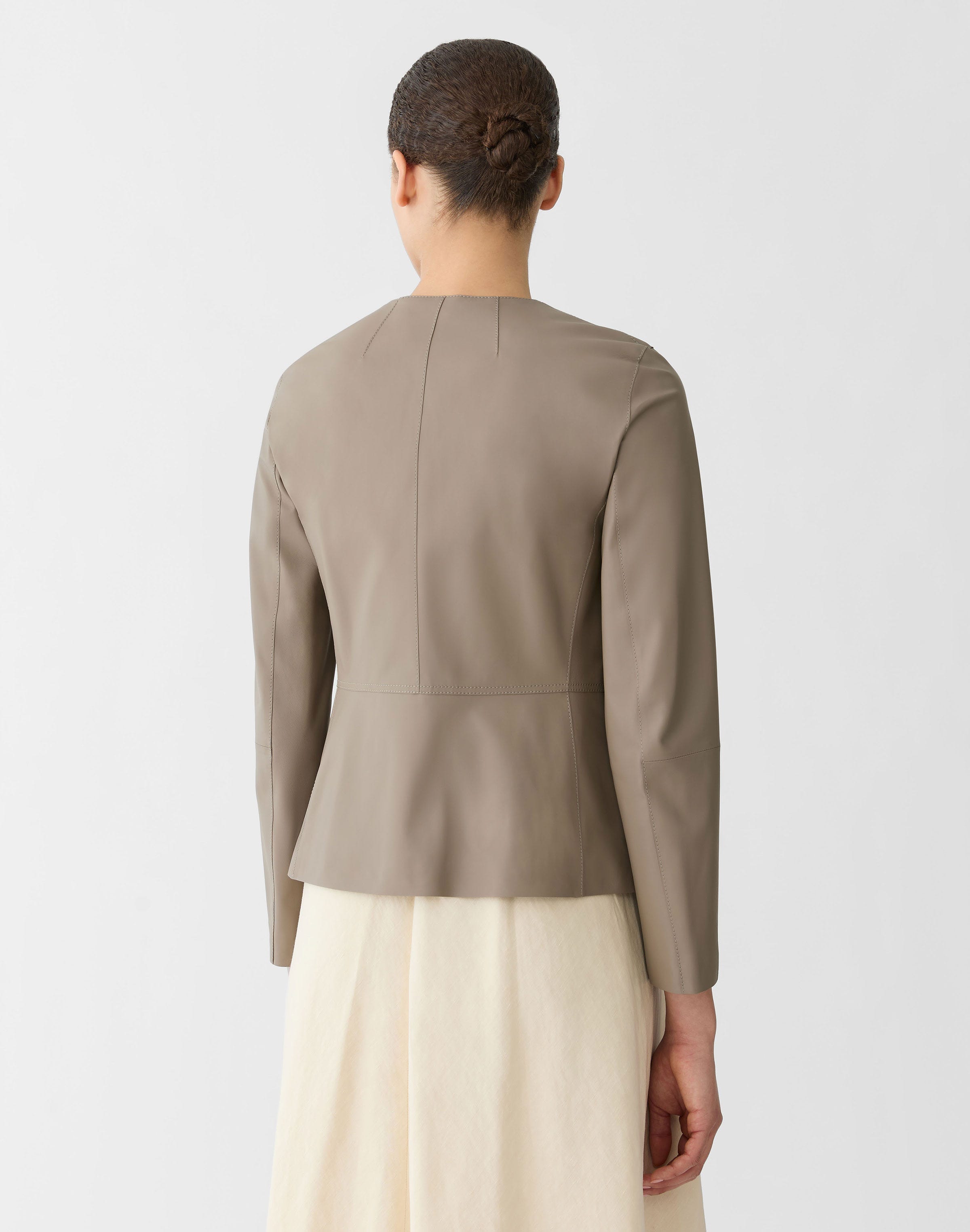 Lightweight Plonge Leather Collarless Jacket