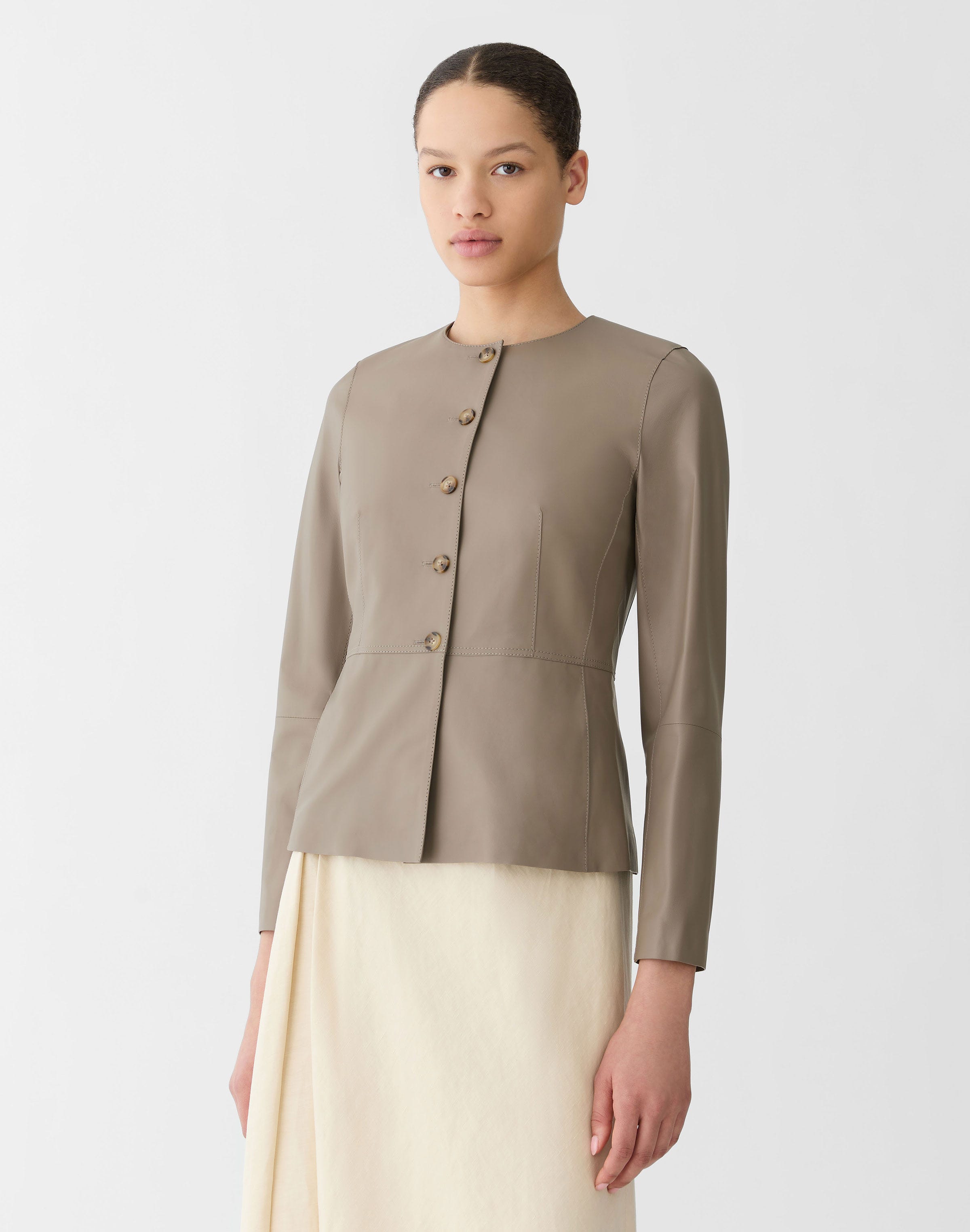 Lightweight Plonge Leather Collarless Jacket