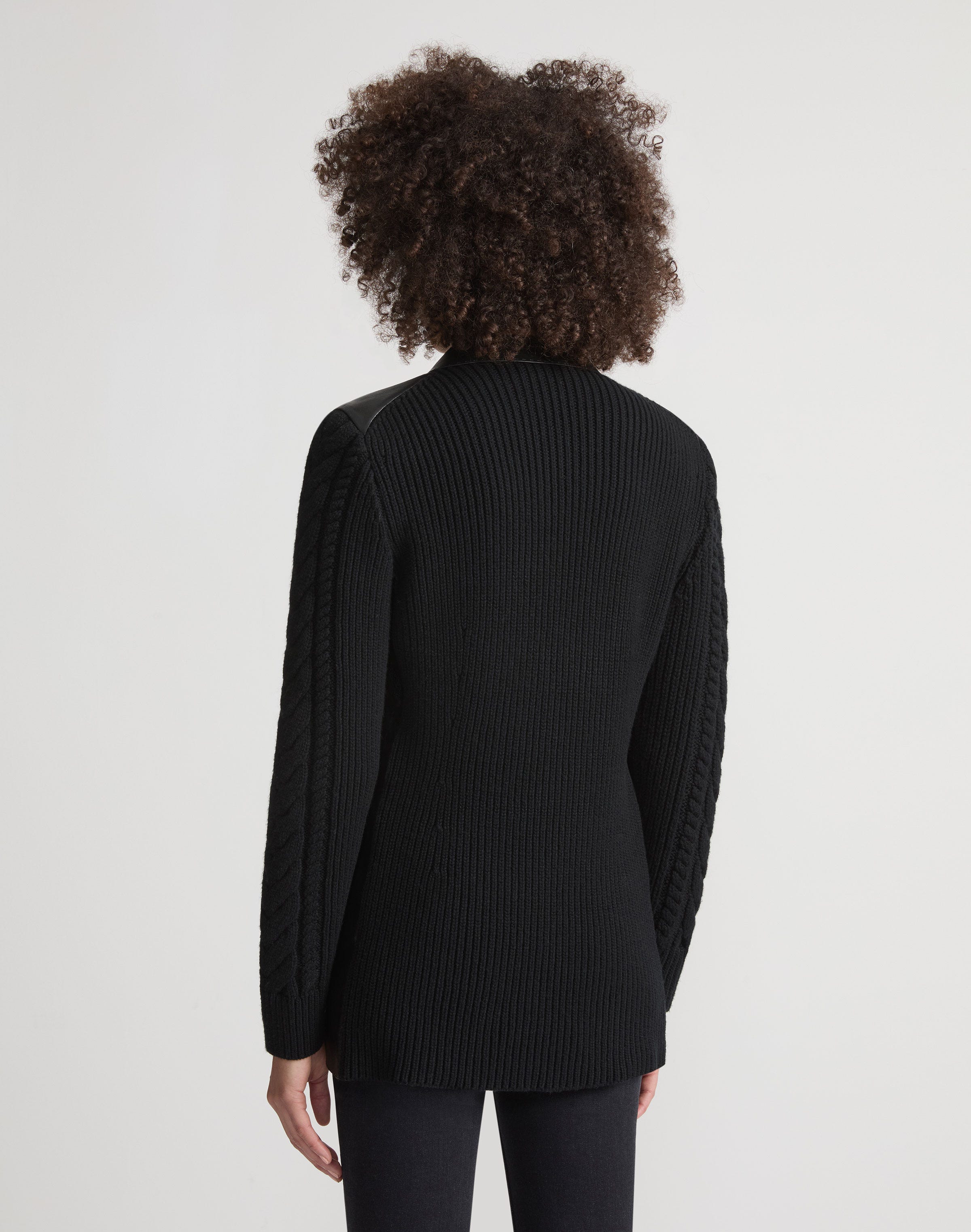 Nappa Leather & Cashmere-Silk Knit Blazer
