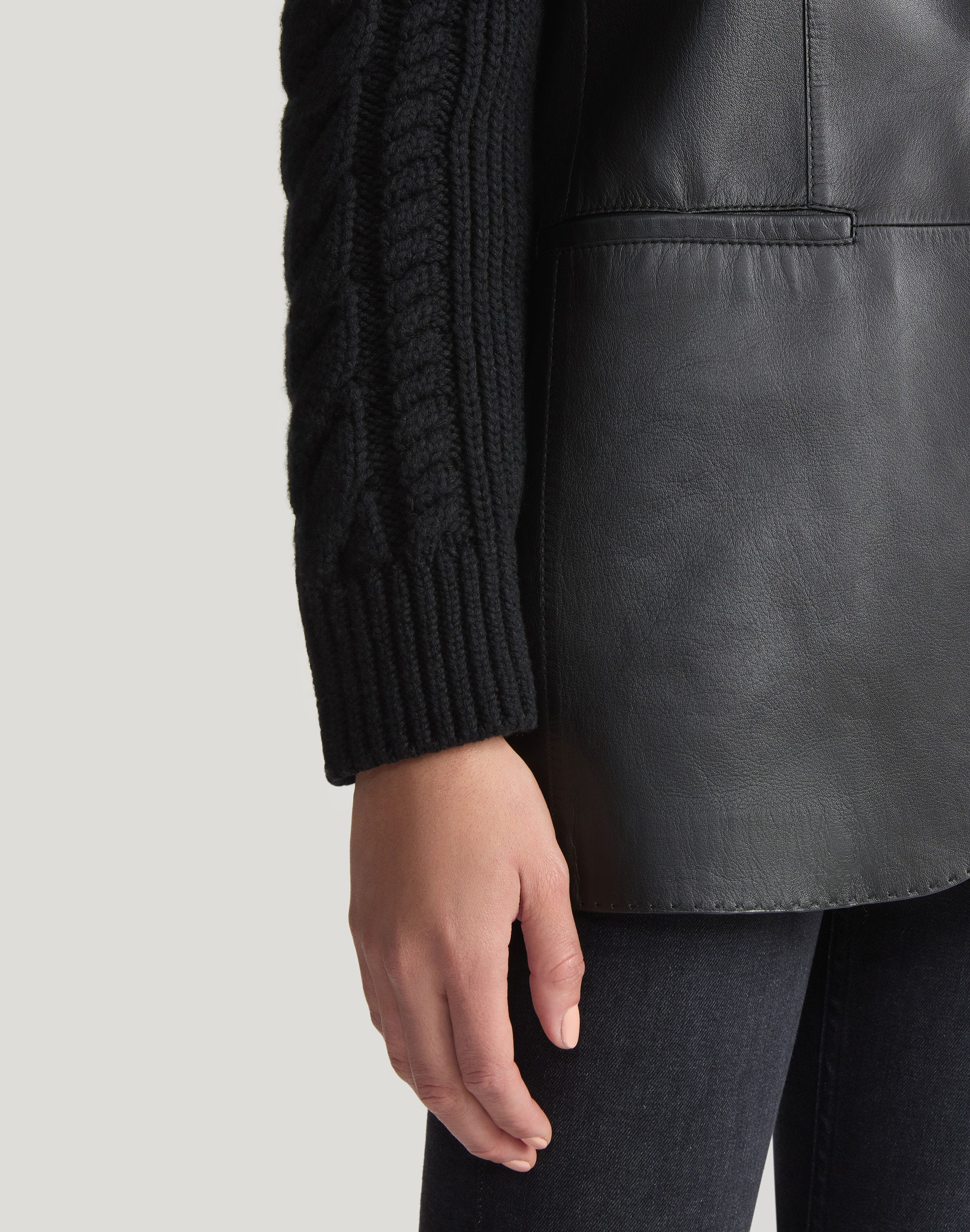 Nappa Leather & Cashmere-Silk Knit Blazer