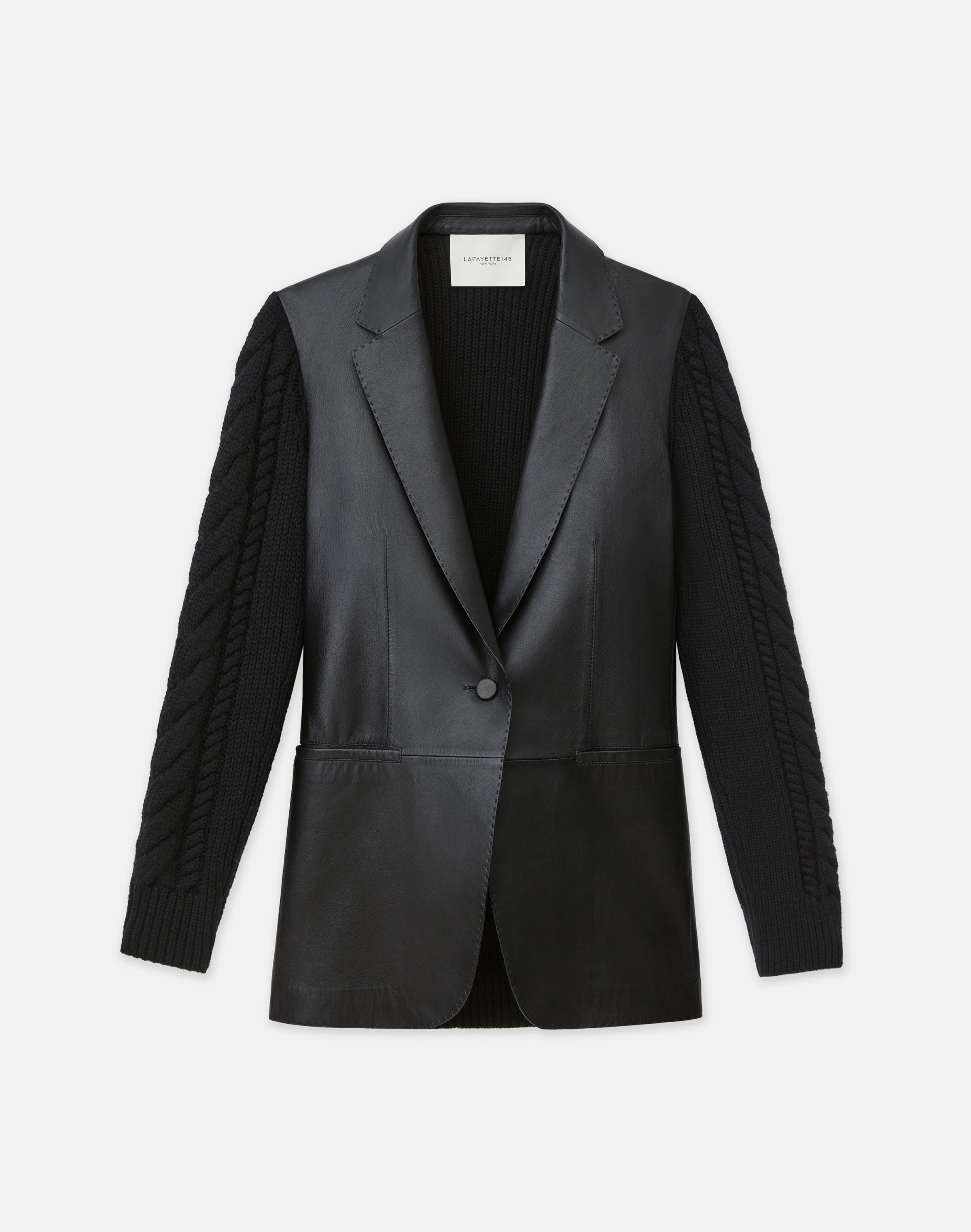 Nappa Leather & Cashmere-Silk Knit Blazer