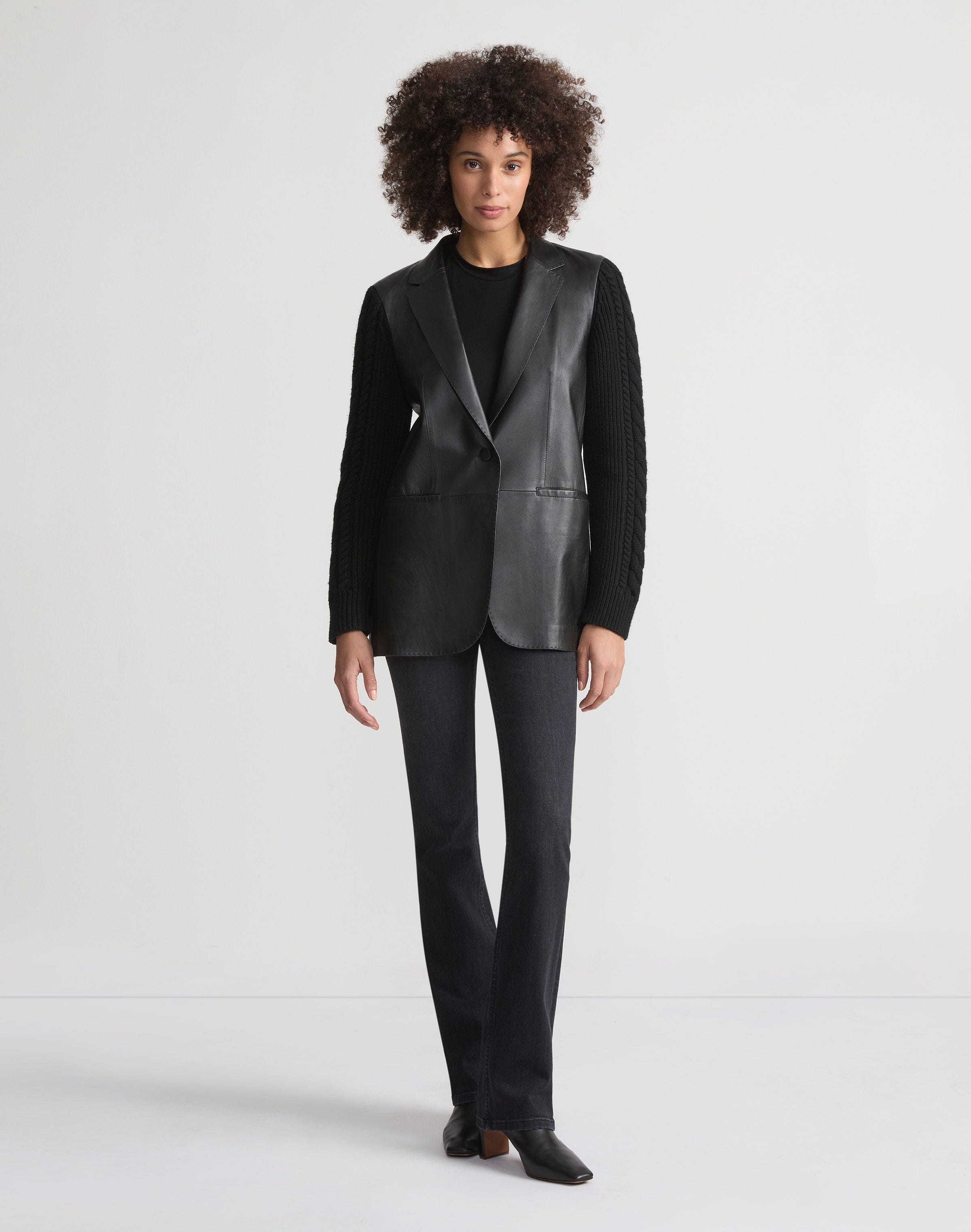 Nappa Leather & Cashmere-Silk Knit Blazer