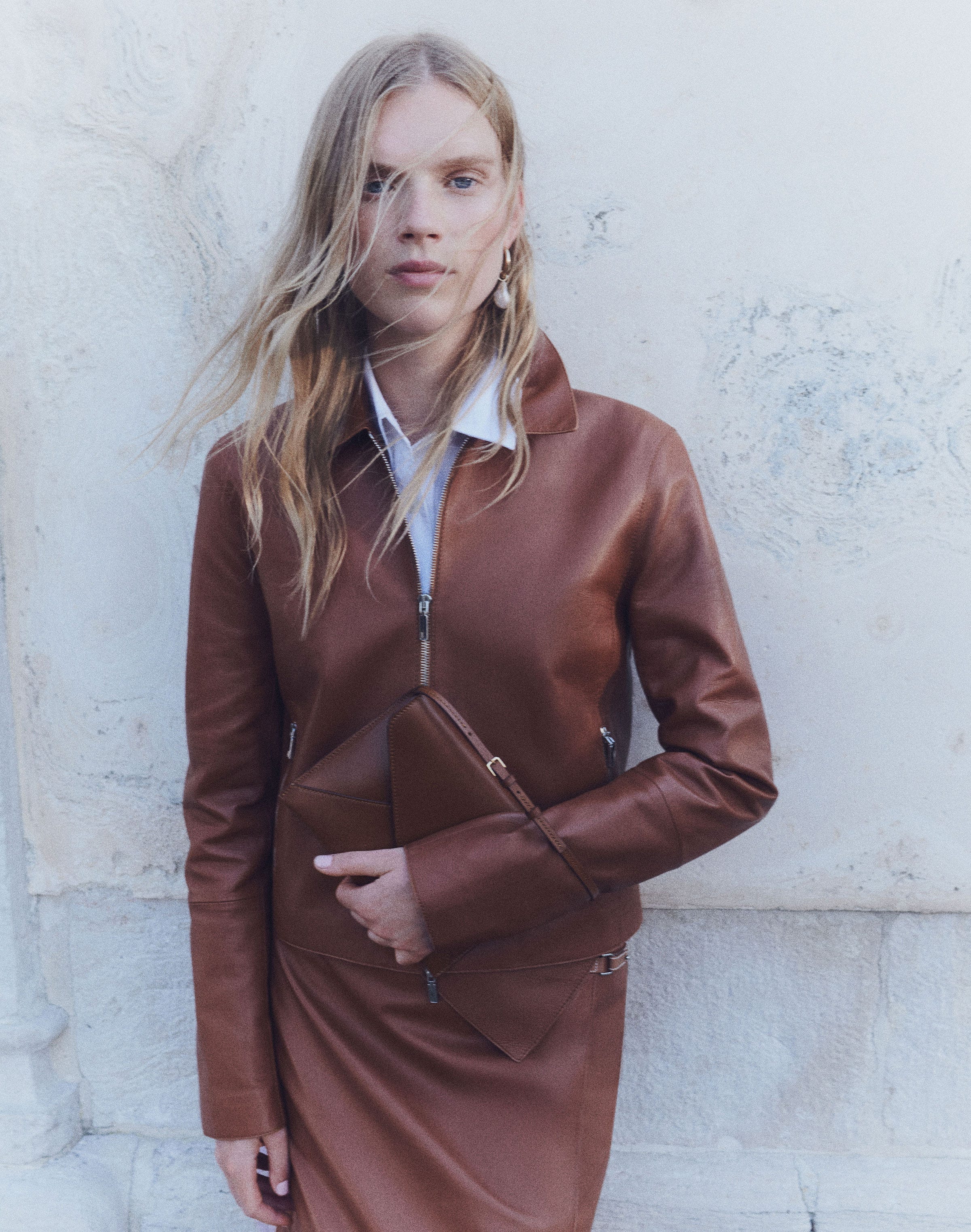 Nappa Lambskin Leather Zip Cropped Jacket