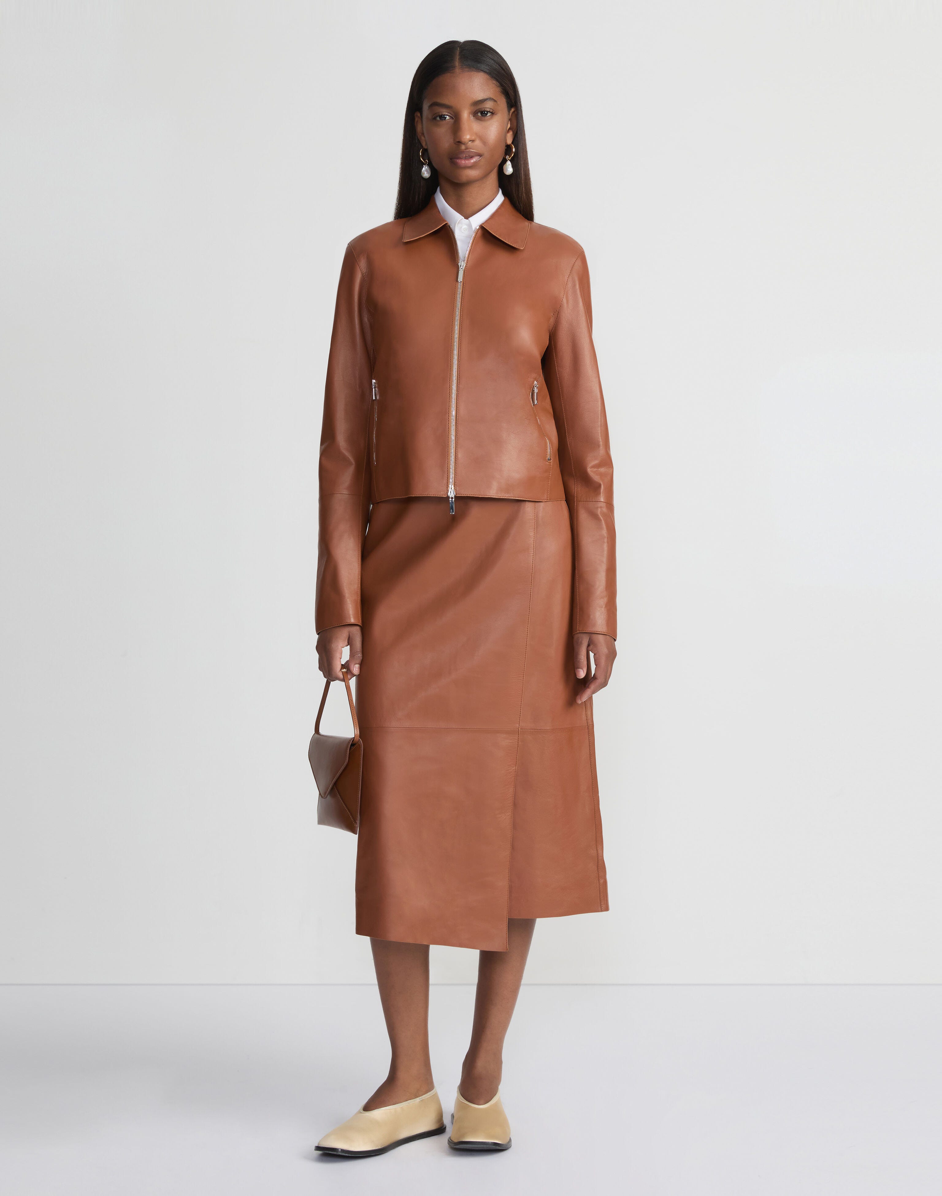 Nappa Lambskin Leather Zip Cropped Jacket