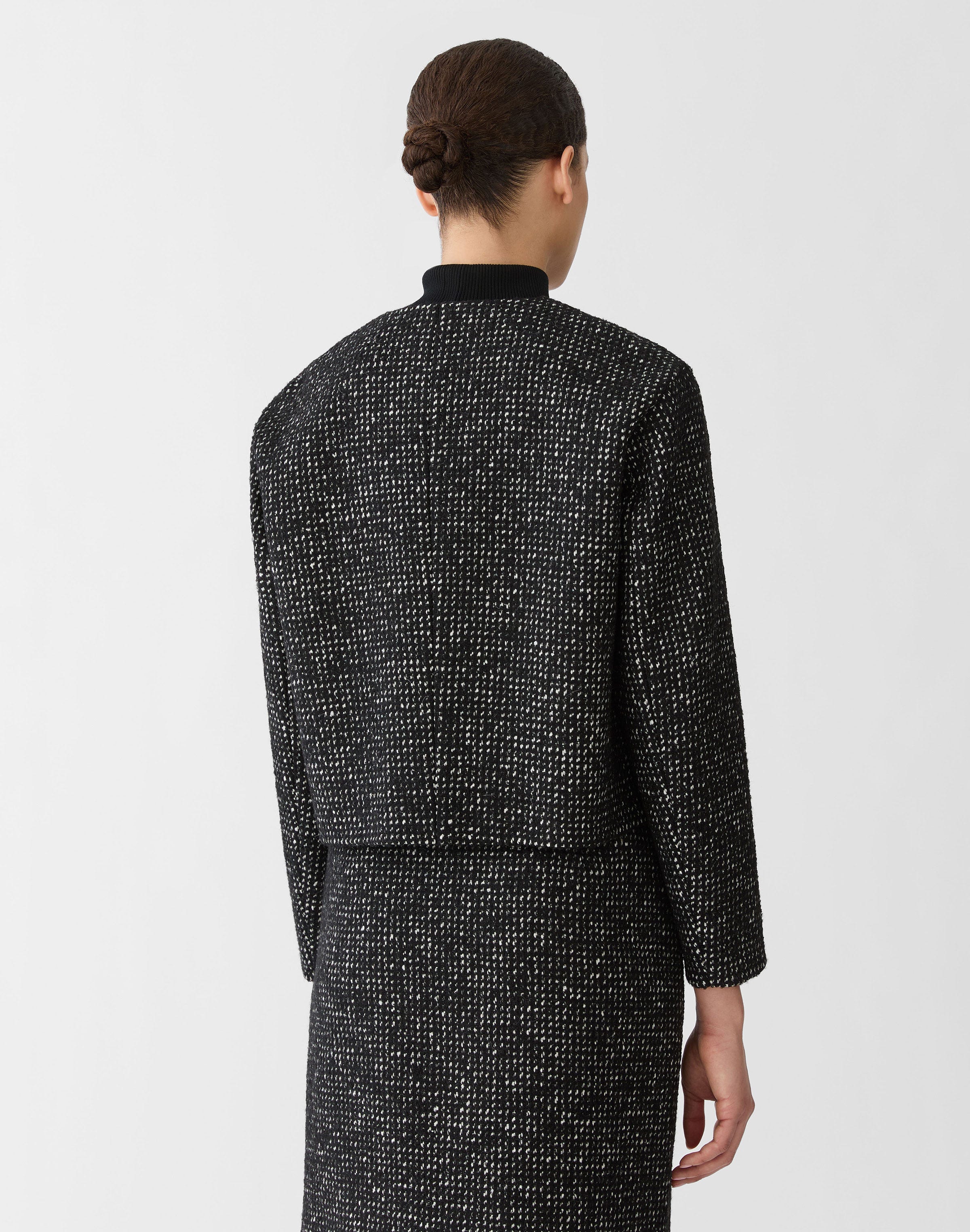 Brushed Basketweave Tweed Collarless Jacket