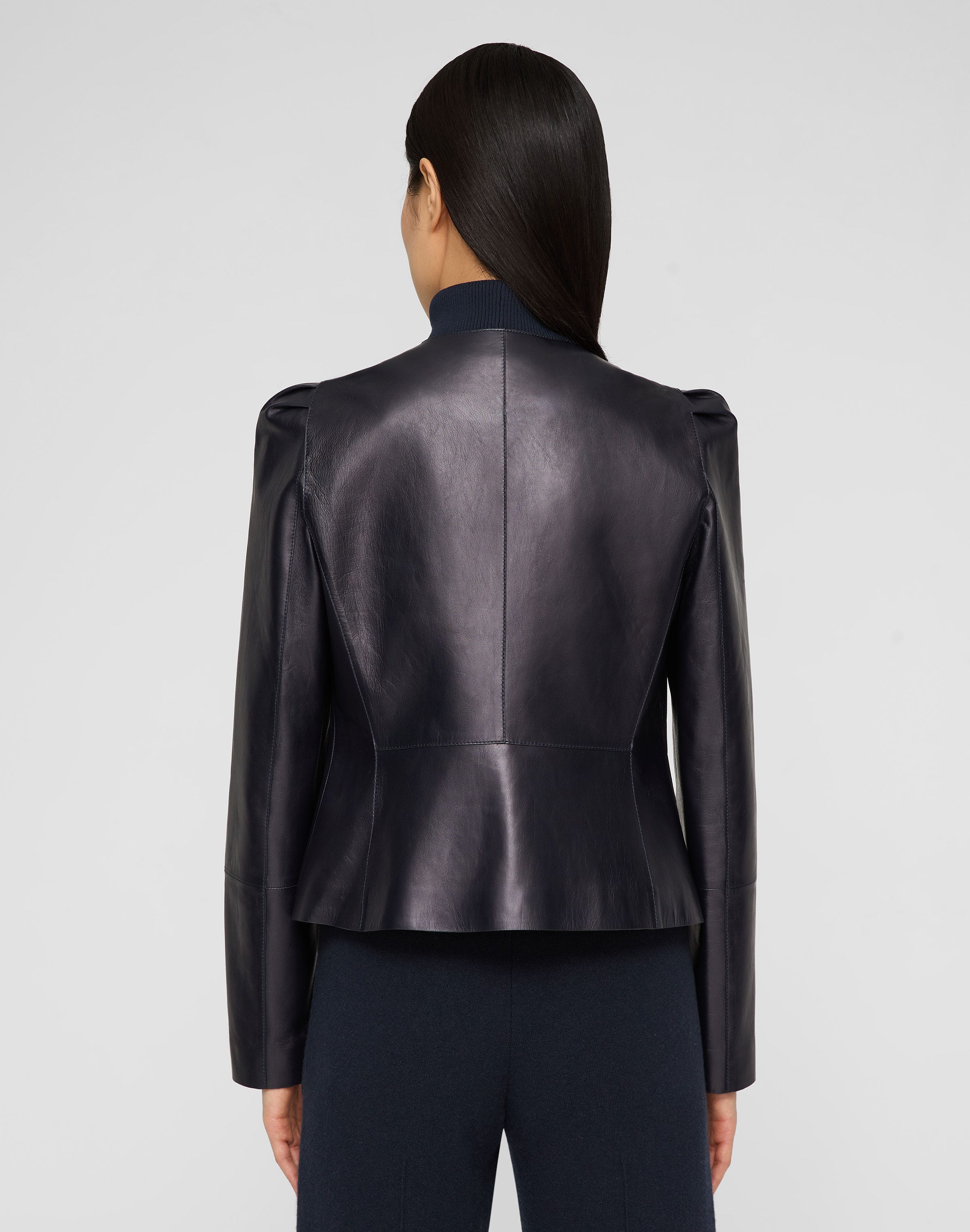 Nappa Leather Collarless Fitted Jacket