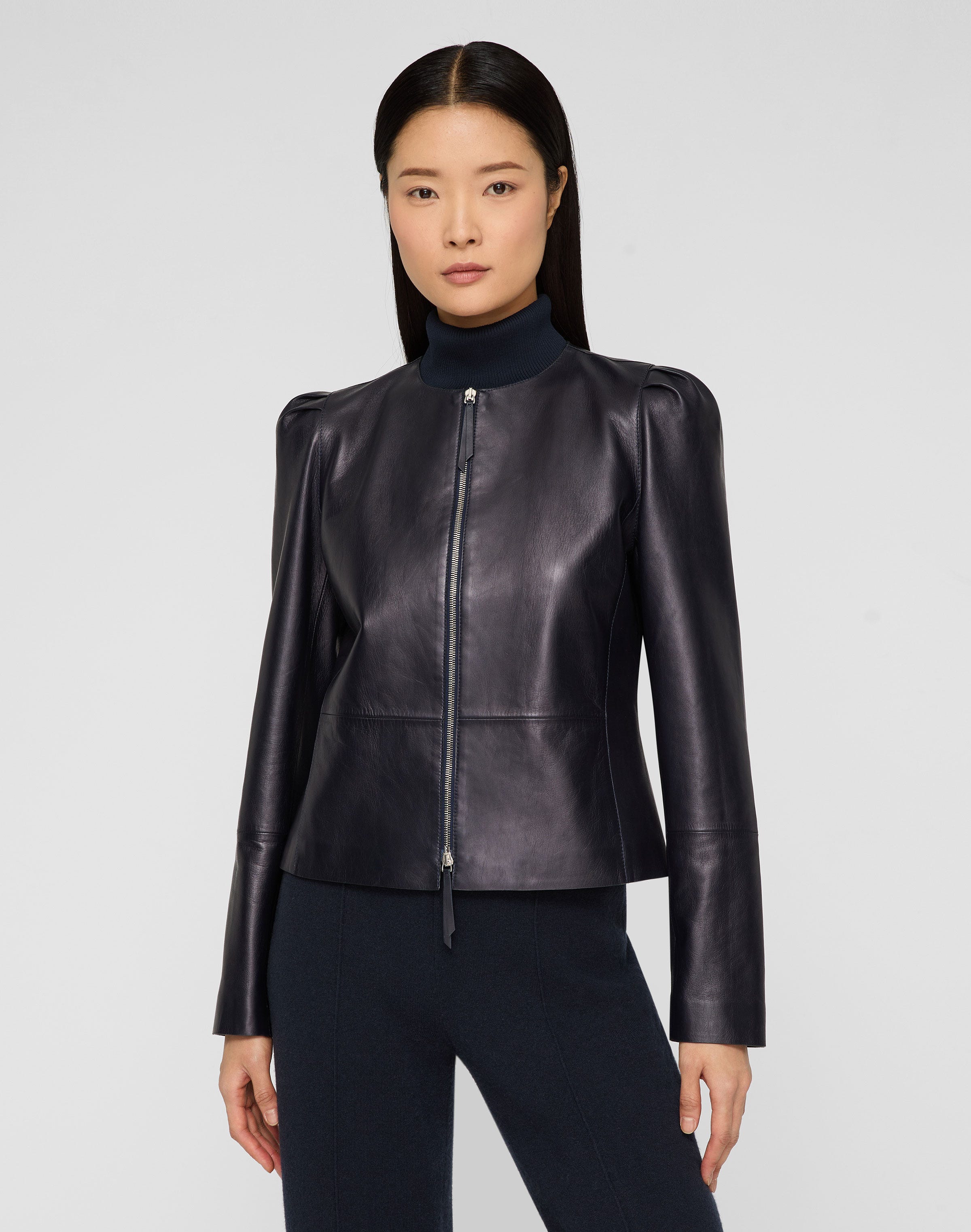 Nappa Leather Collarless Fitted Jacket