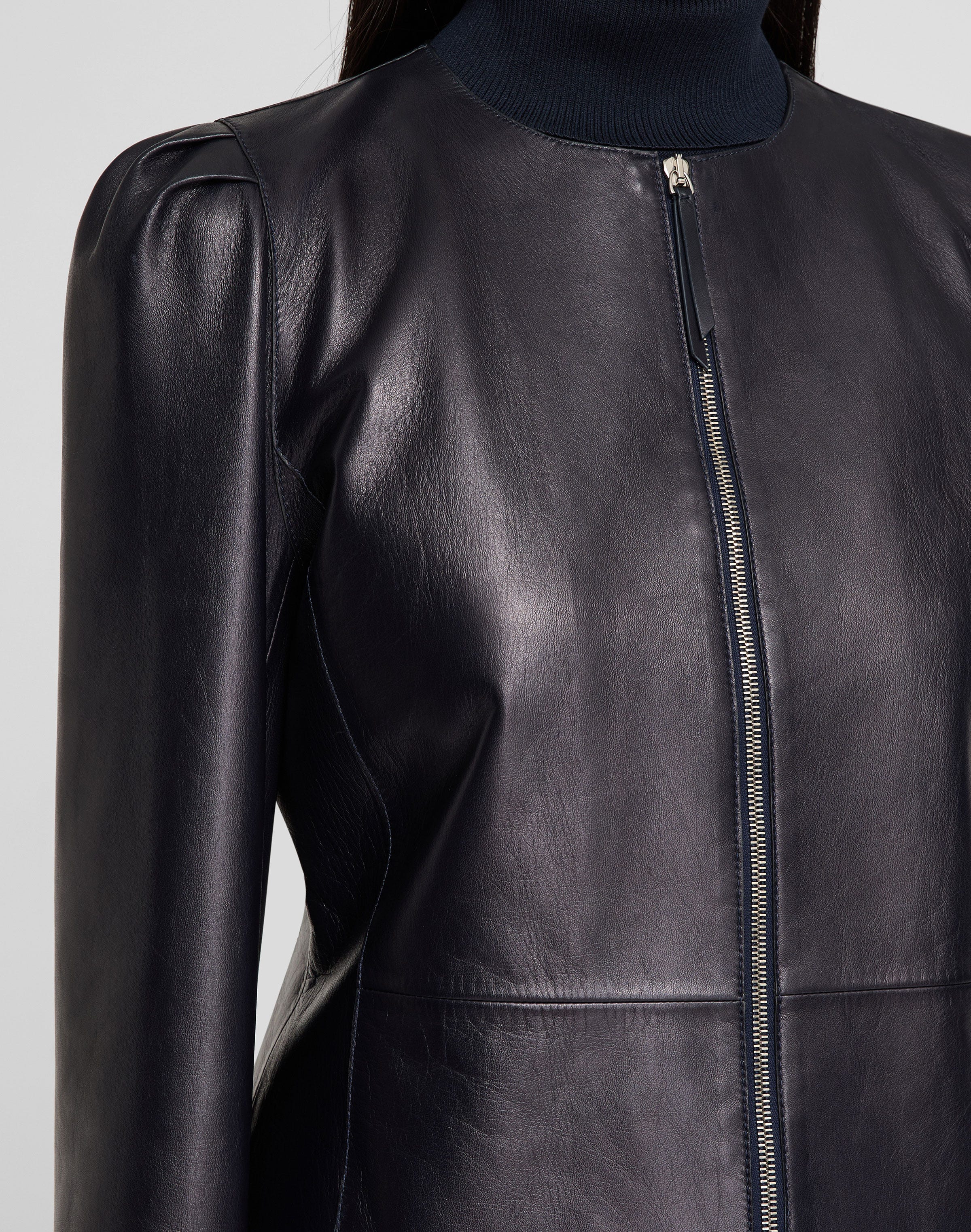 Nappa Leather Collarless Fitted Jacket