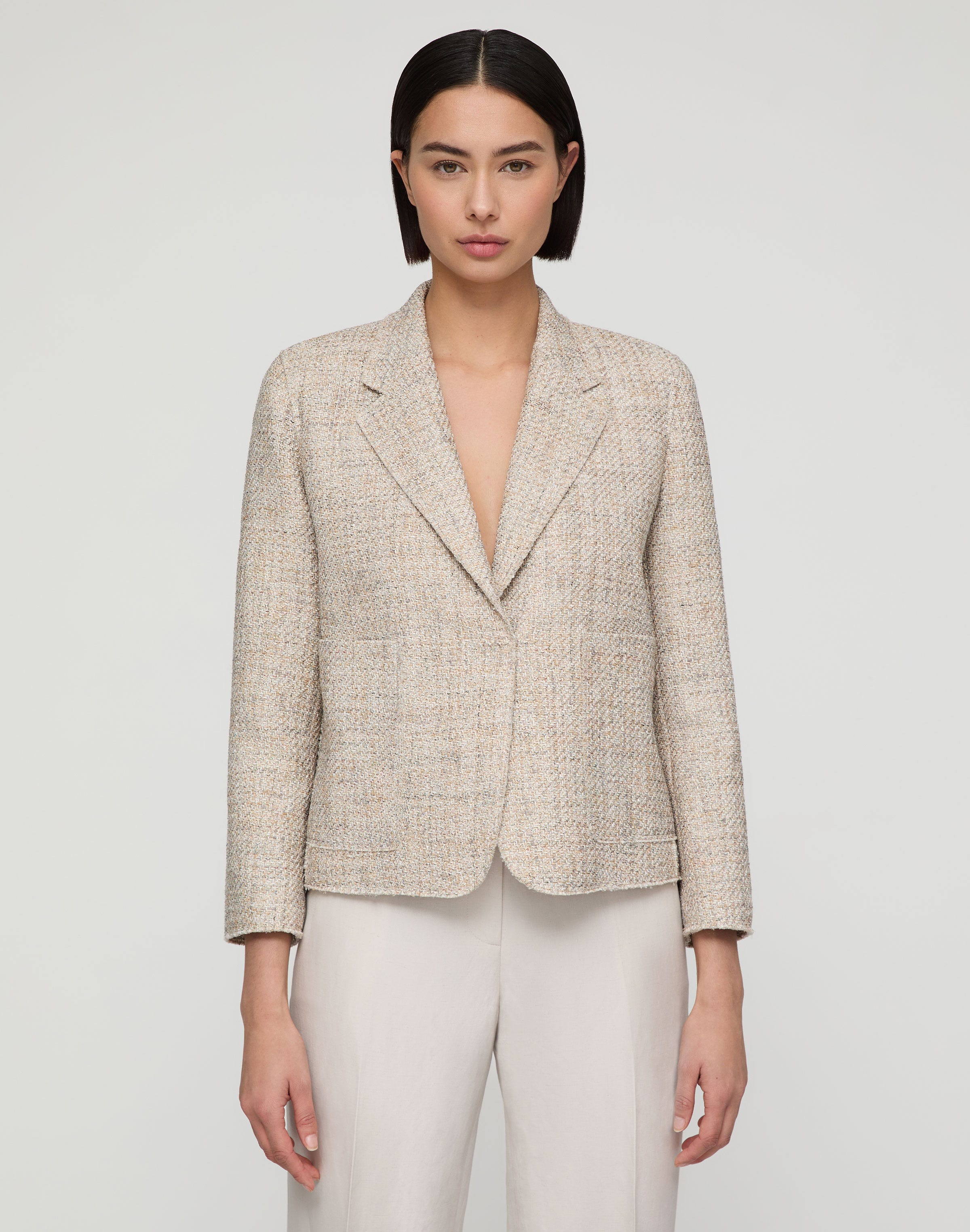 Marled Cotton Twill Cropped Boyfriend Blazer