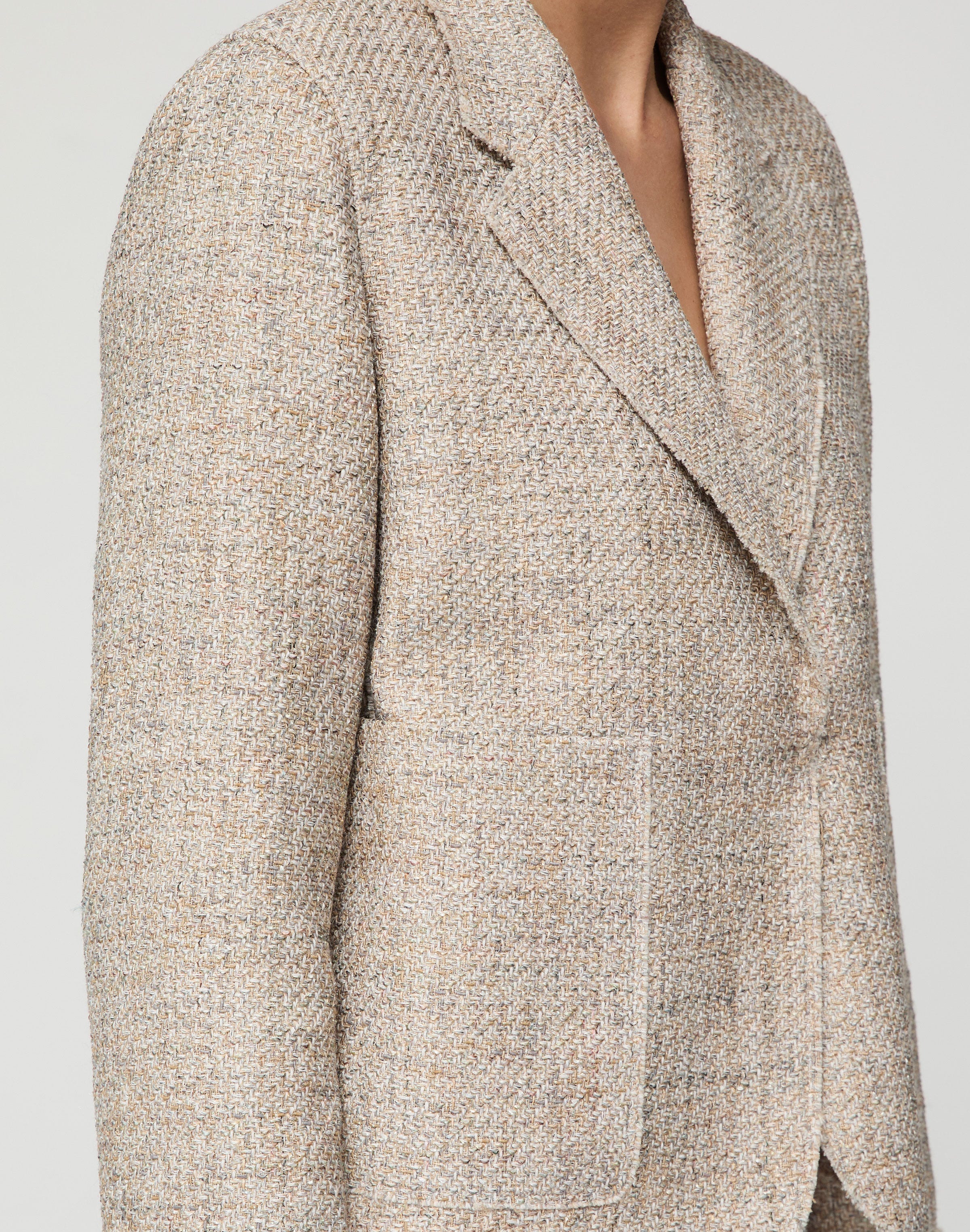 Marled Cotton Twill Cropped Boyfriend Blazer