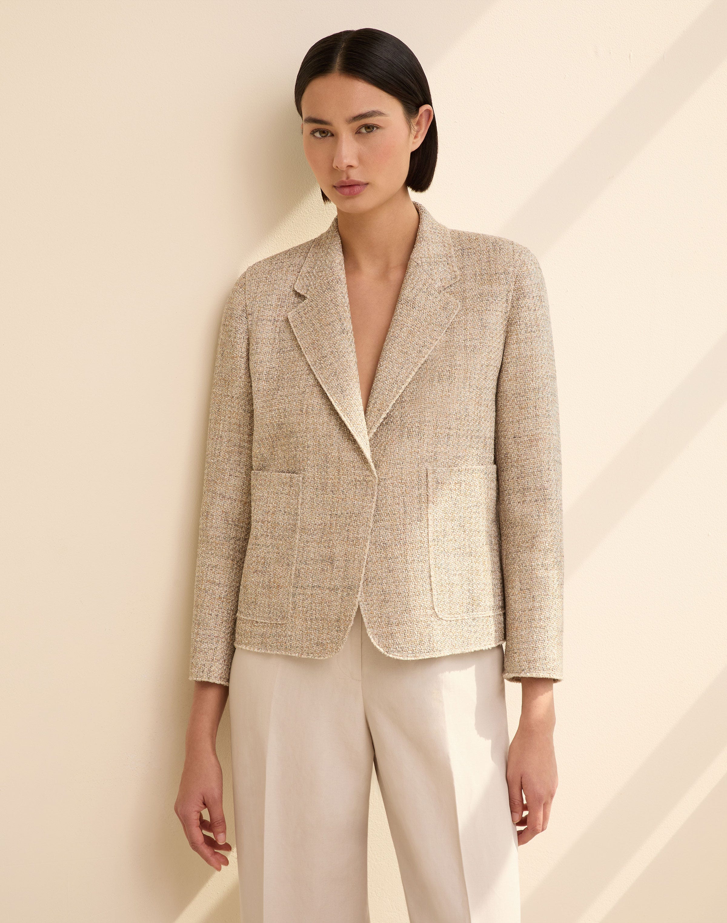 Marled Cotton Twill Cropped Boyfriend Blazer