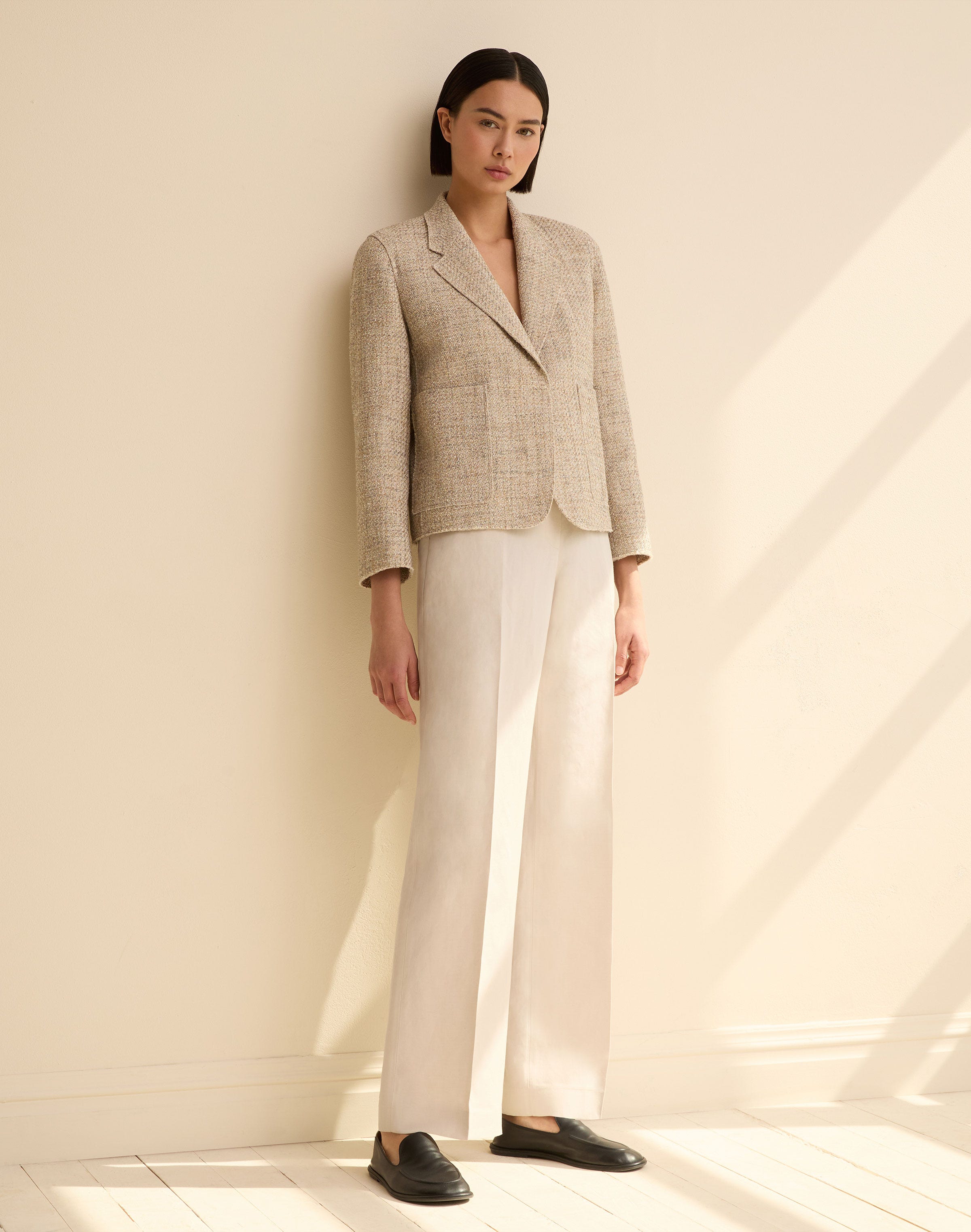 Marled Cotton Twill Cropped Boyfriend Blazer