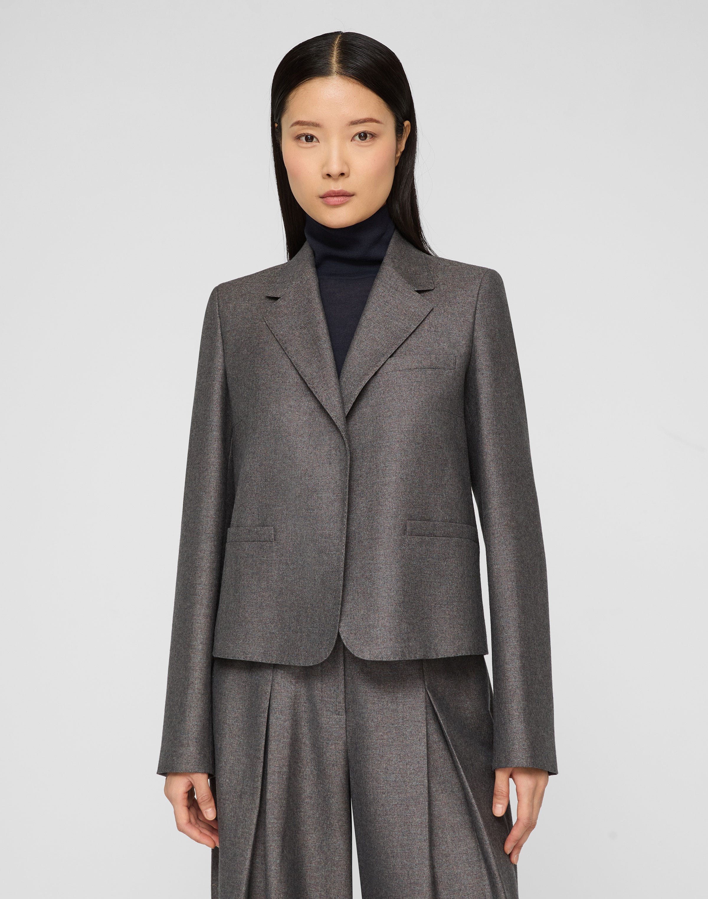 Pixelated Wool Twill Cropped Boyfriend Blazer