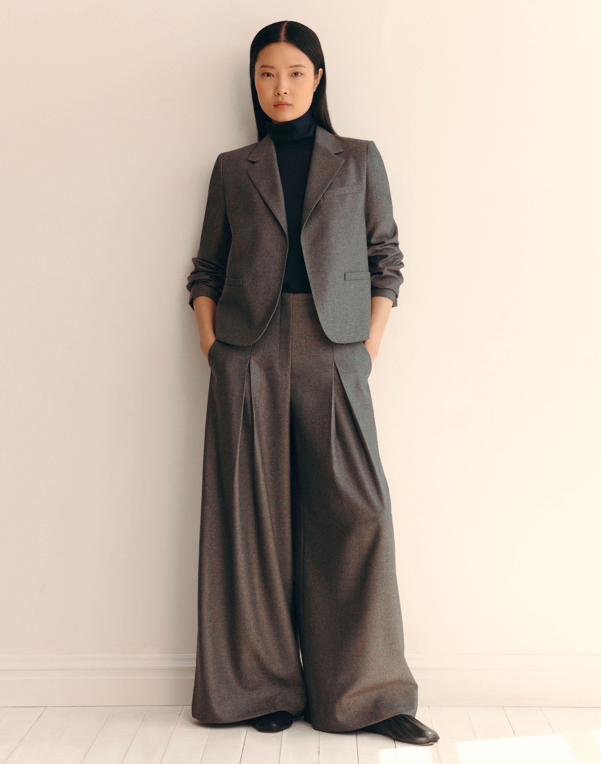 Pixelated Wool Twill Cropped Boyfriend Blazer