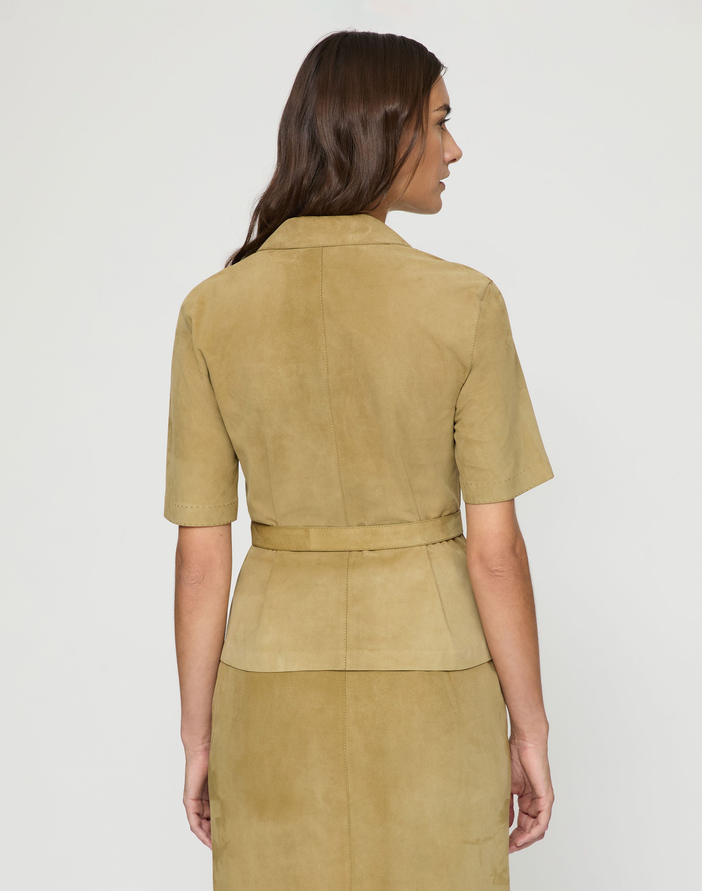 Paperfine Suede Short Sleeve Belted Jacket 