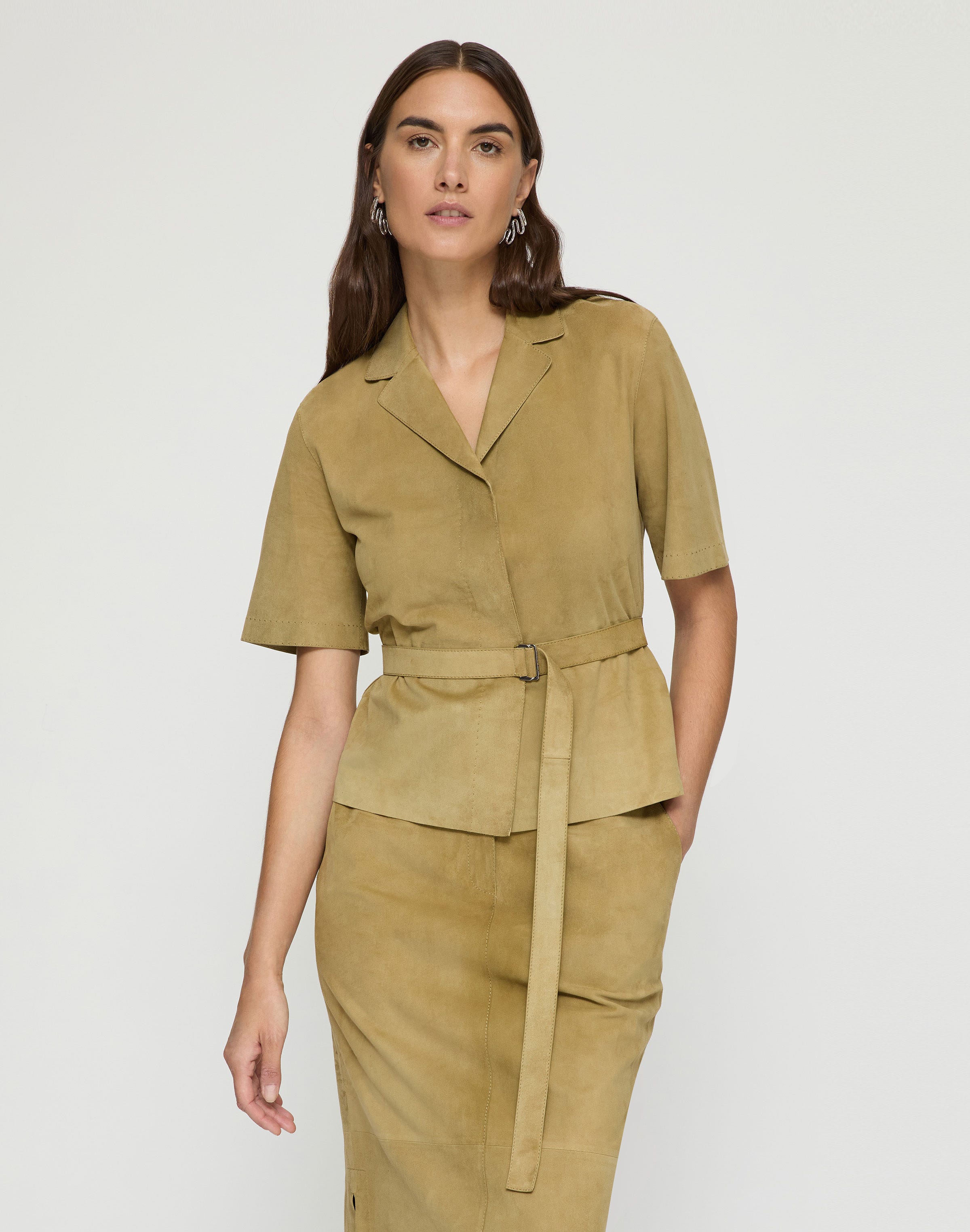 Paperfine Suede Short Sleeve Belted Jacket 