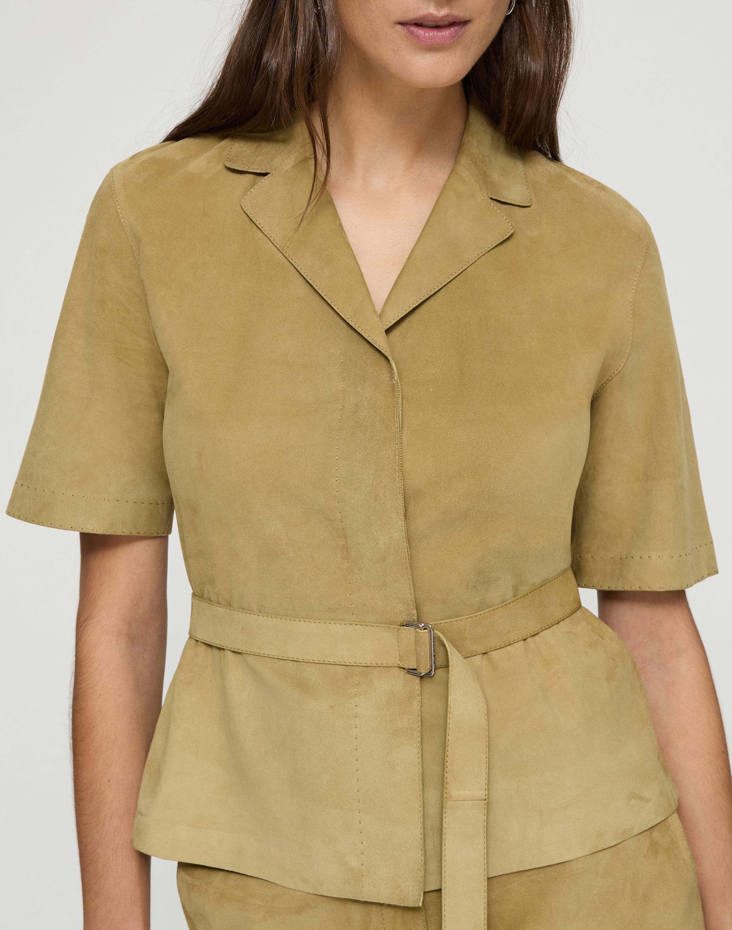 Paperfine Suede Short Sleeve Belted Jacket 