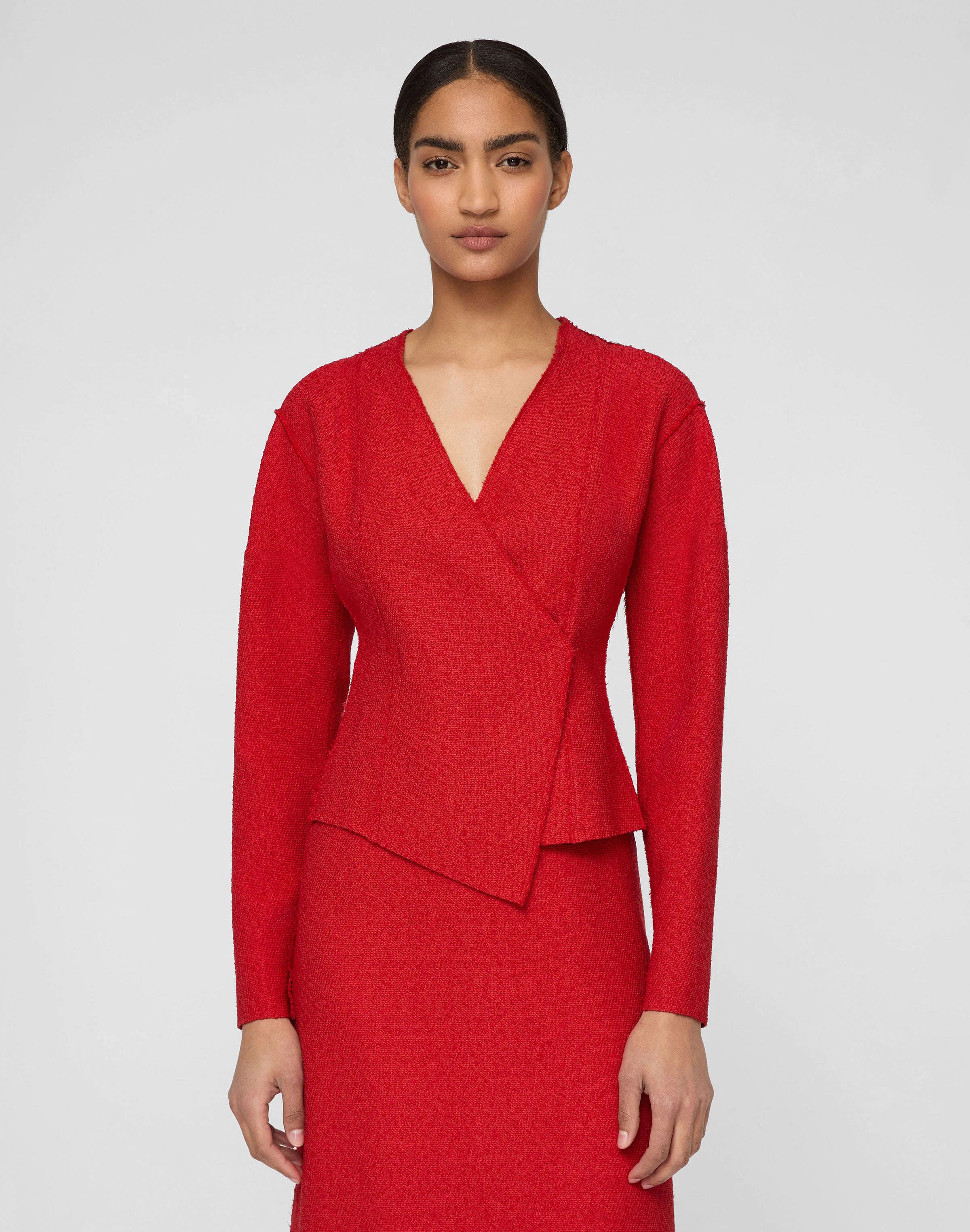 Organic Cotton Dobby Asymmetric Fitted Jacket