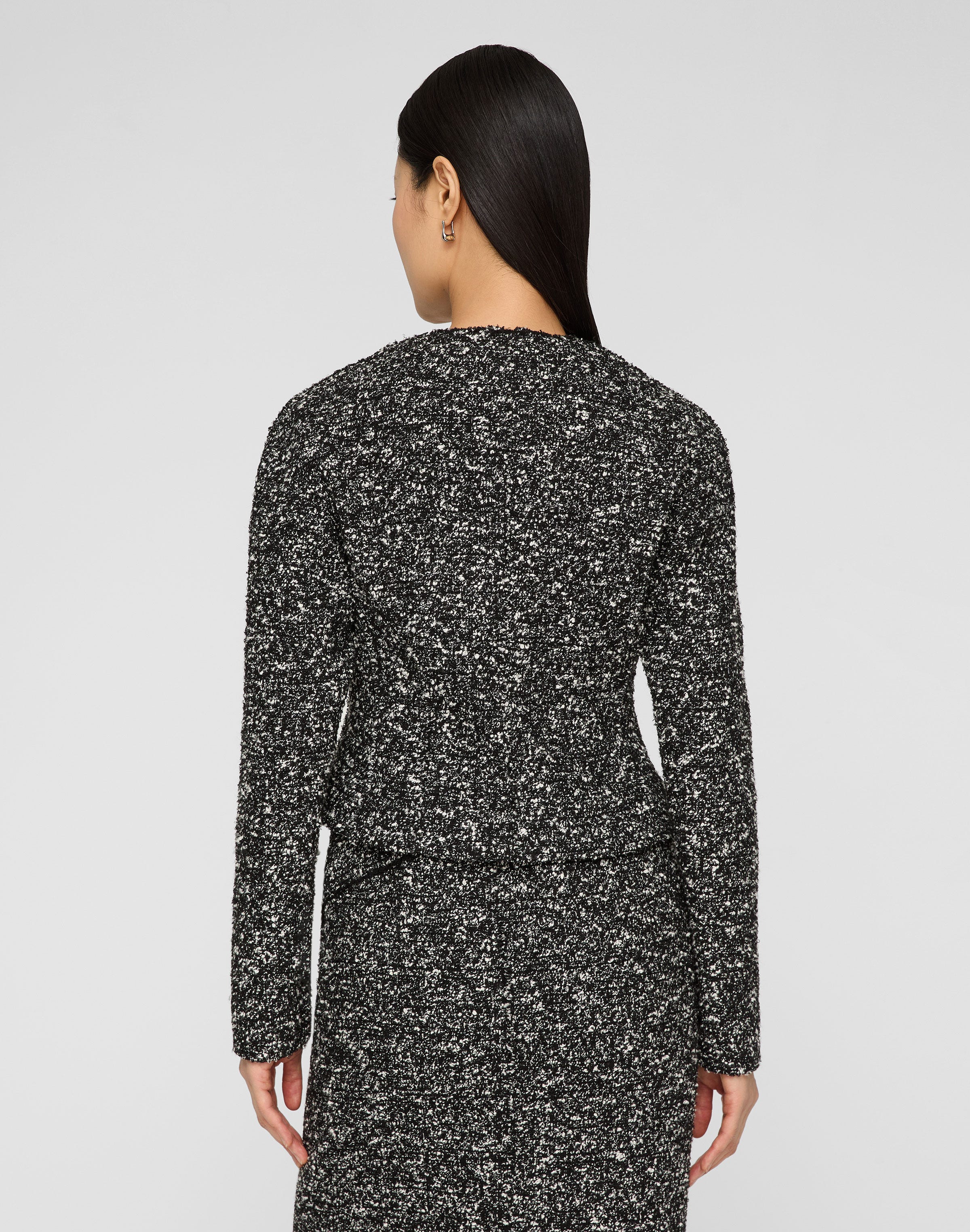 Wool-Cotton Bouclé Tweed Asymmetric Fitted Jacket