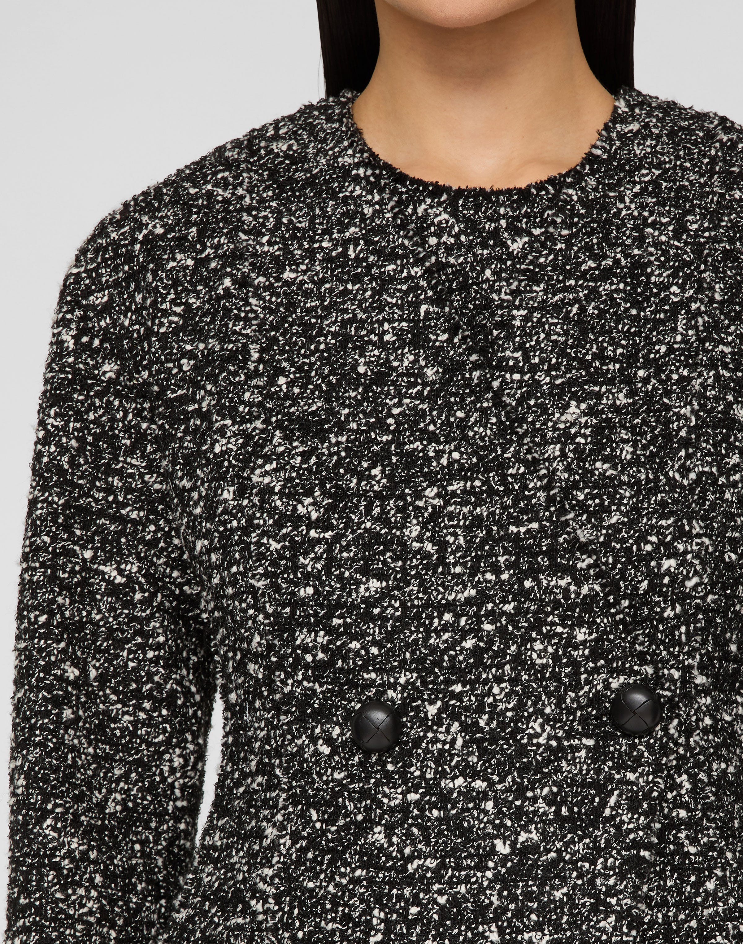 Wool-Cotton Bouclé Tweed Asymmetric Fitted Jacket