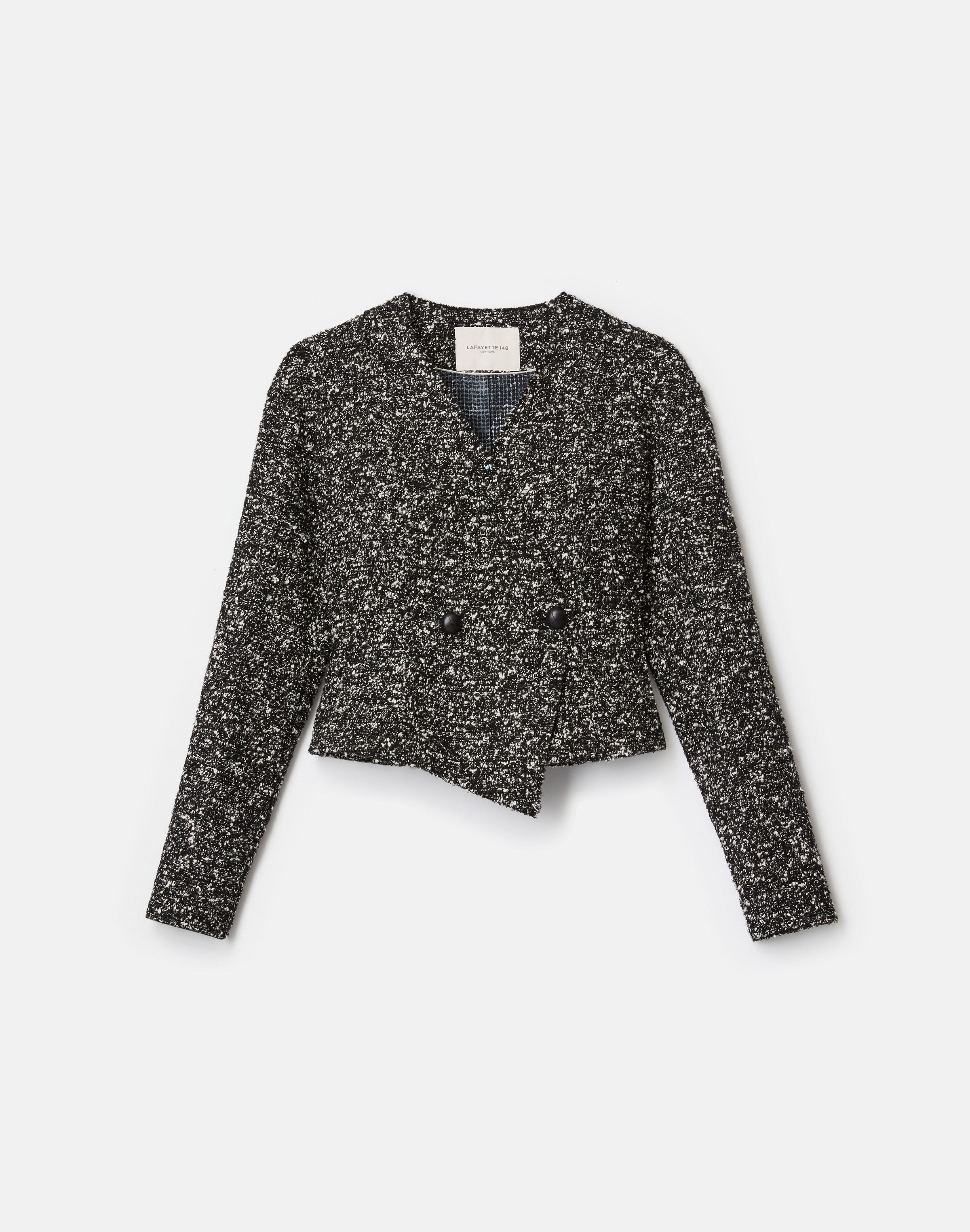 Wool-Cotton Bouclé Tweed Asymmetric Fitted Jacket